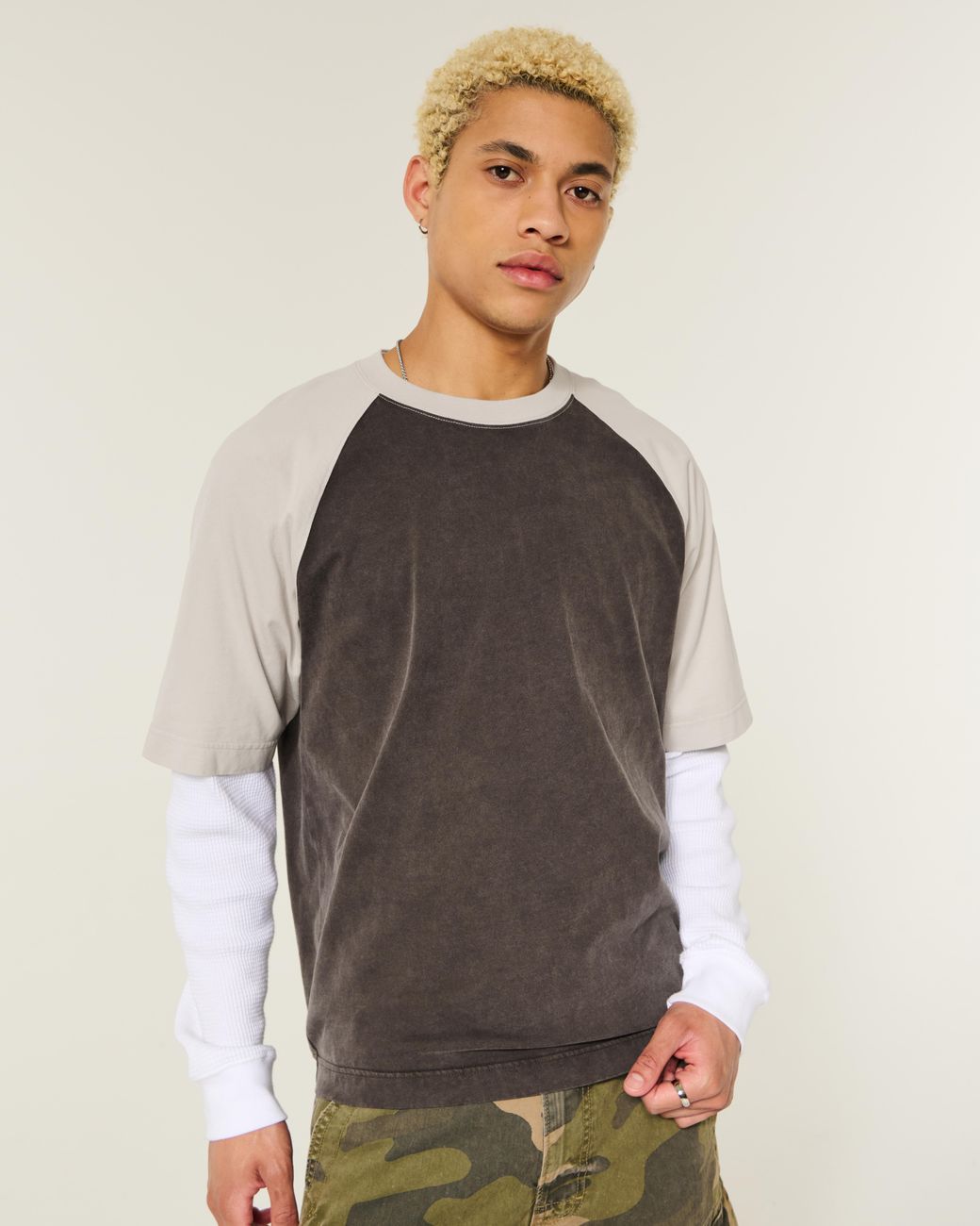 Hollister Gray Boxy Heavyweight Cotton Raglan Crew T-shirt for men