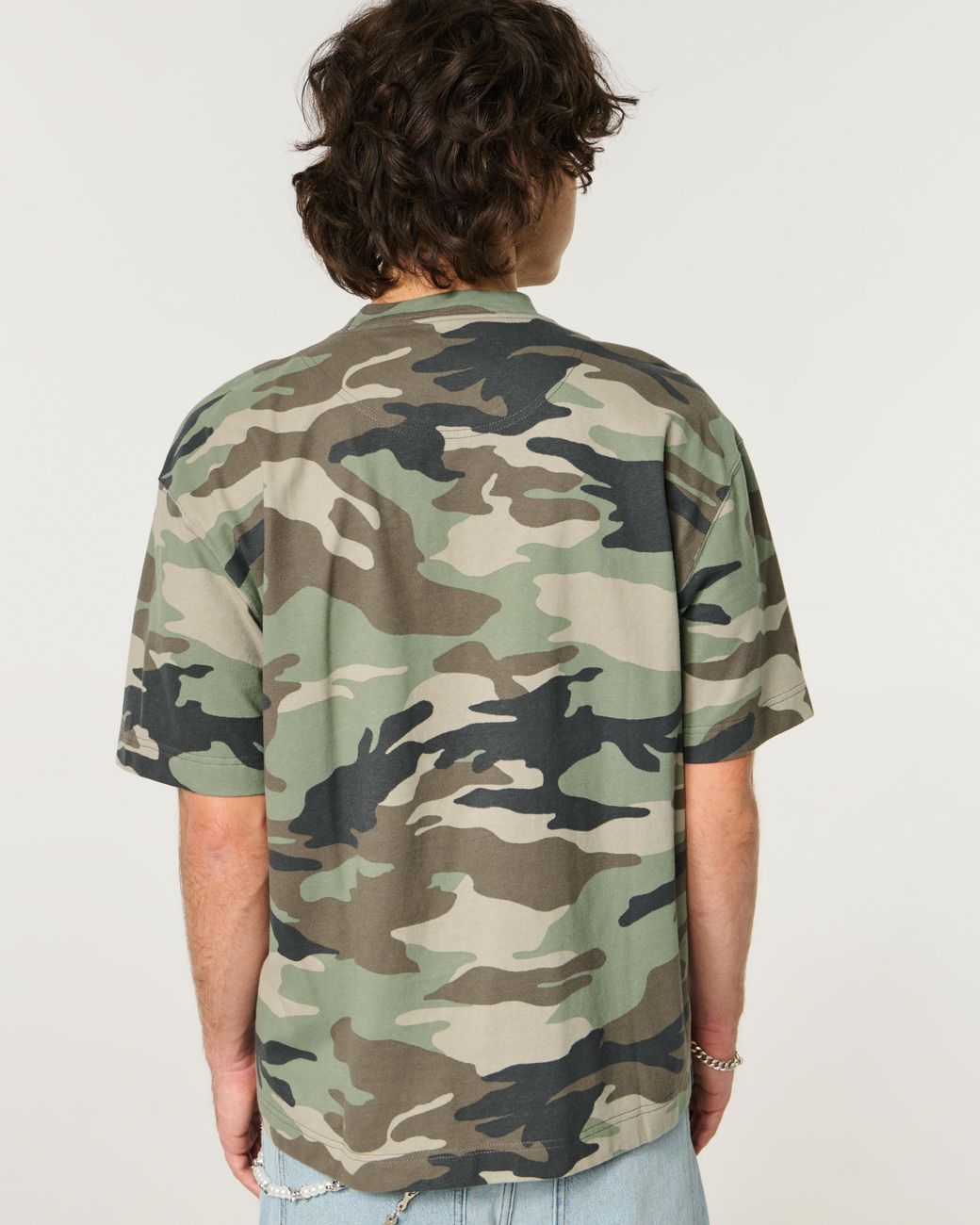 Hollister Gray Boxy Heavyweight Cotton Camo Crew T-shirt for men
