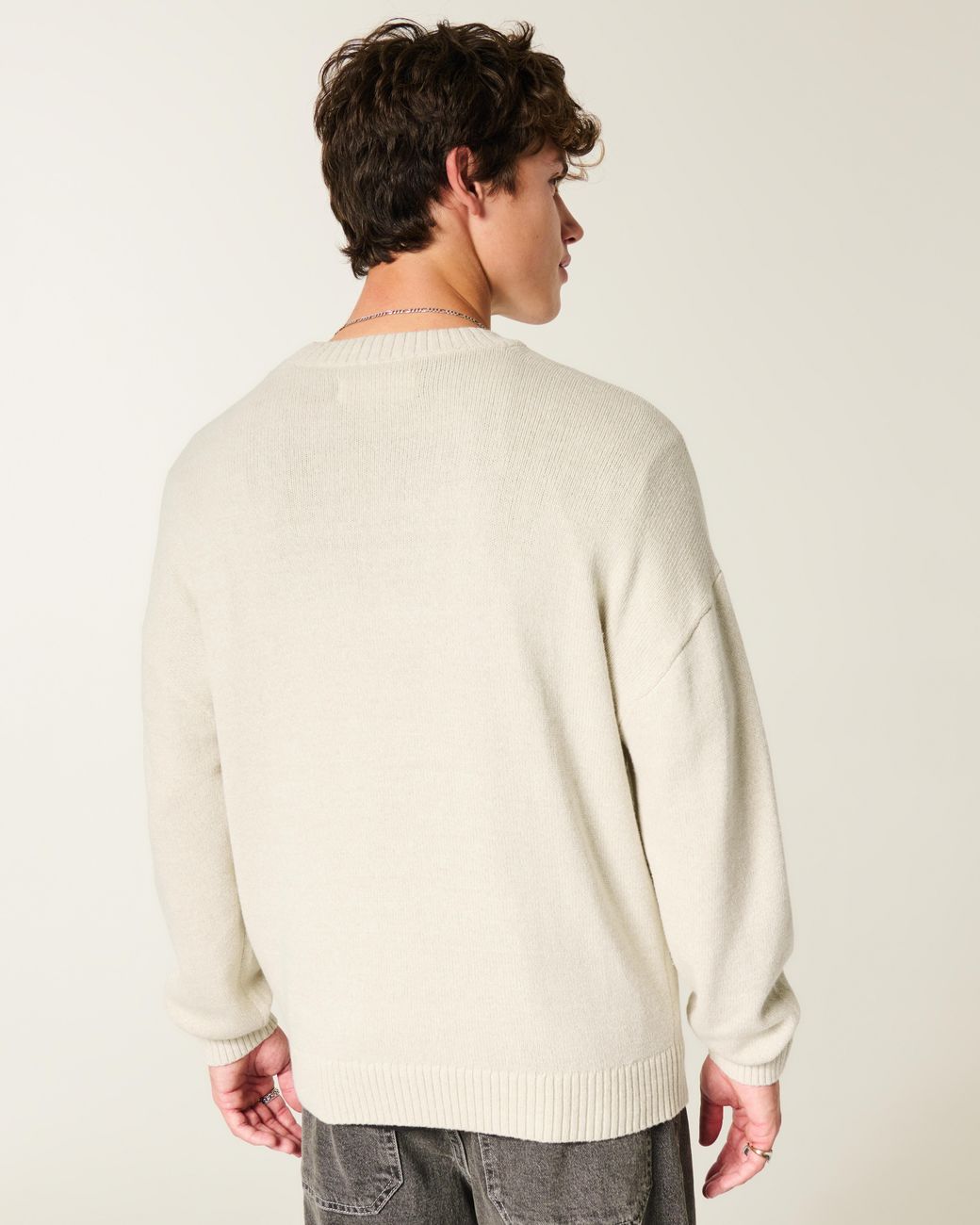 Hollister White Boxy Dodge Challenger Graphic Crew Sweater for men
