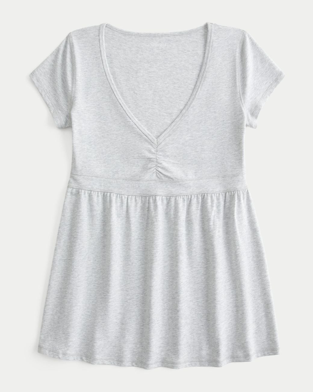 Hollister Gray Short-sleeve Banded Babydoll Top