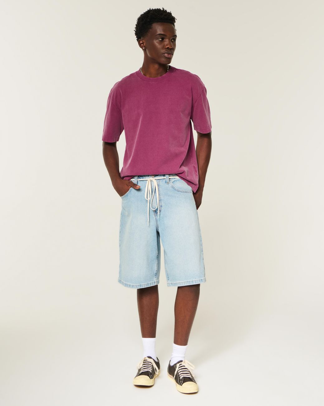 Hollister Pink Boxy Heavyweight Washed Cotton Crew T-shirt for men