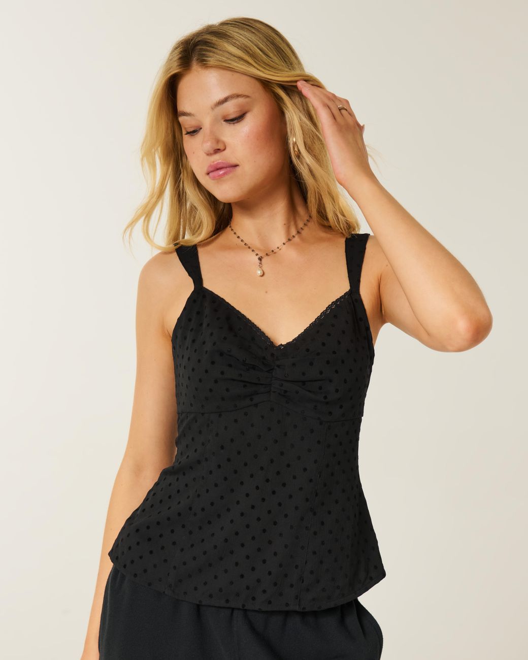 Hollister Black Lace Trim Chiffon Tank