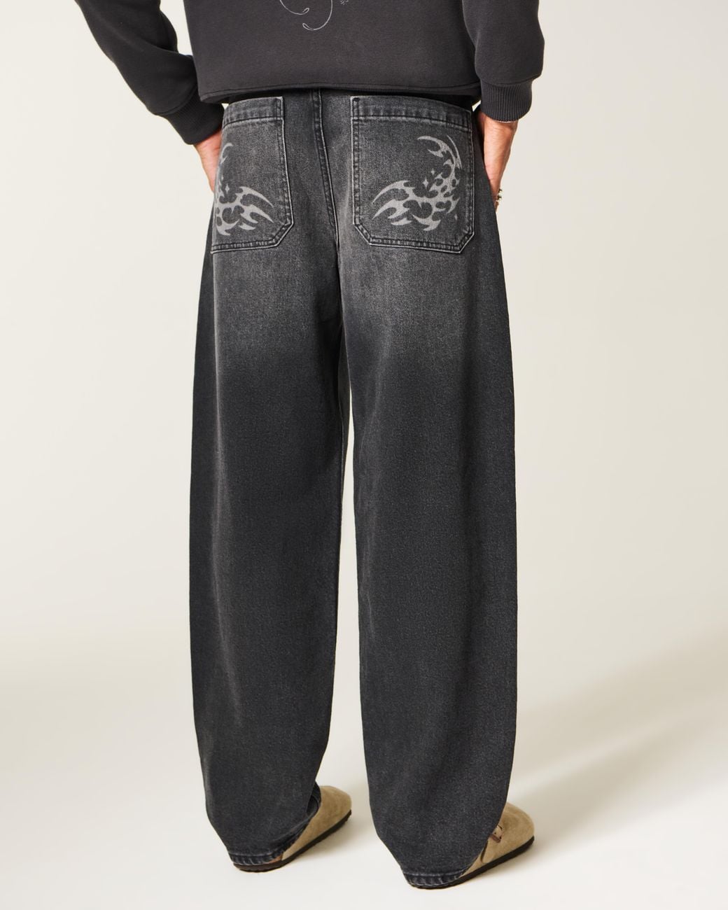 Hollister Gray Washed Black Graphic Skater Baggy Jeans for men