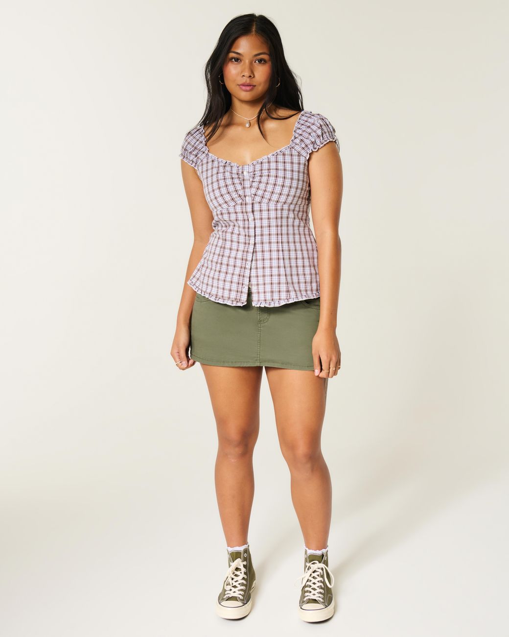 Hollister Green Ultra Low-rise Twill Icon Micro Mini Skort
