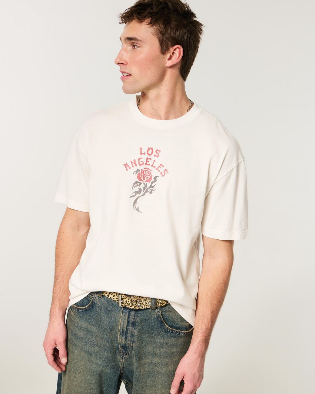 Hollister White Boxy Los Angeles Graphic Tee for men