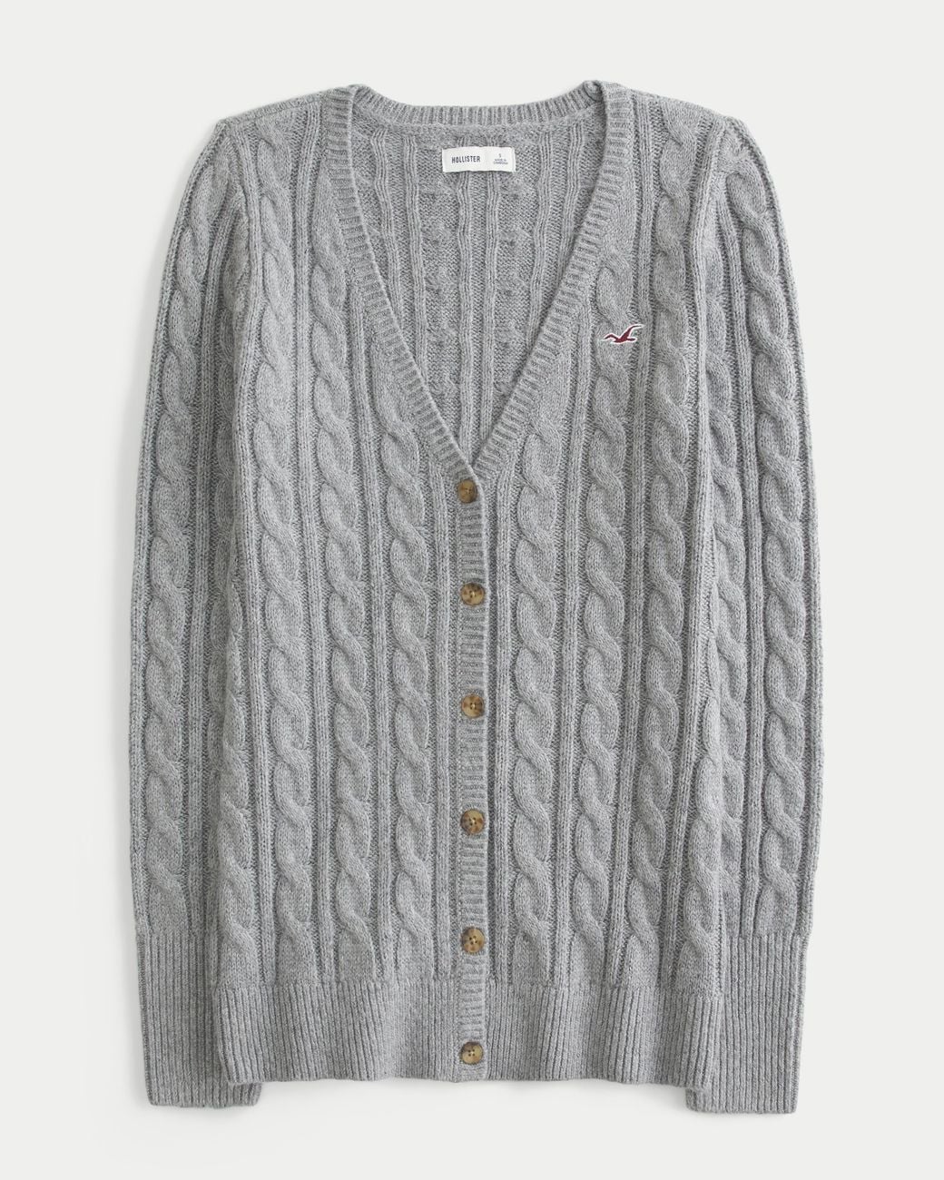 Hollister Gray Cable-knit Icon V-neck Cardigan