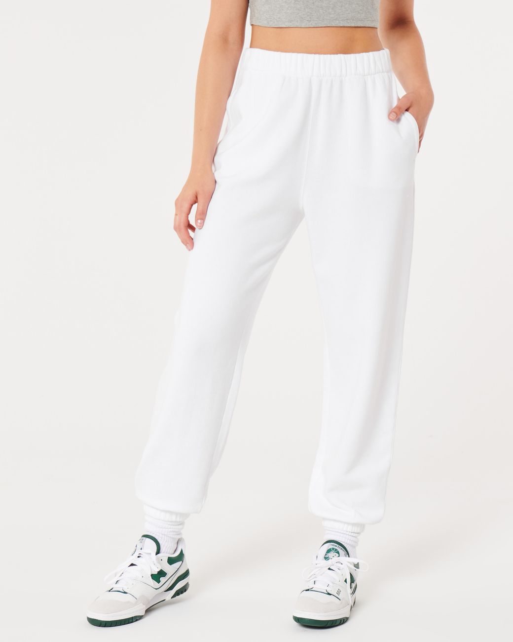 Hollister Feel Good Adjustable Rise Fleece Dad Joggers in White