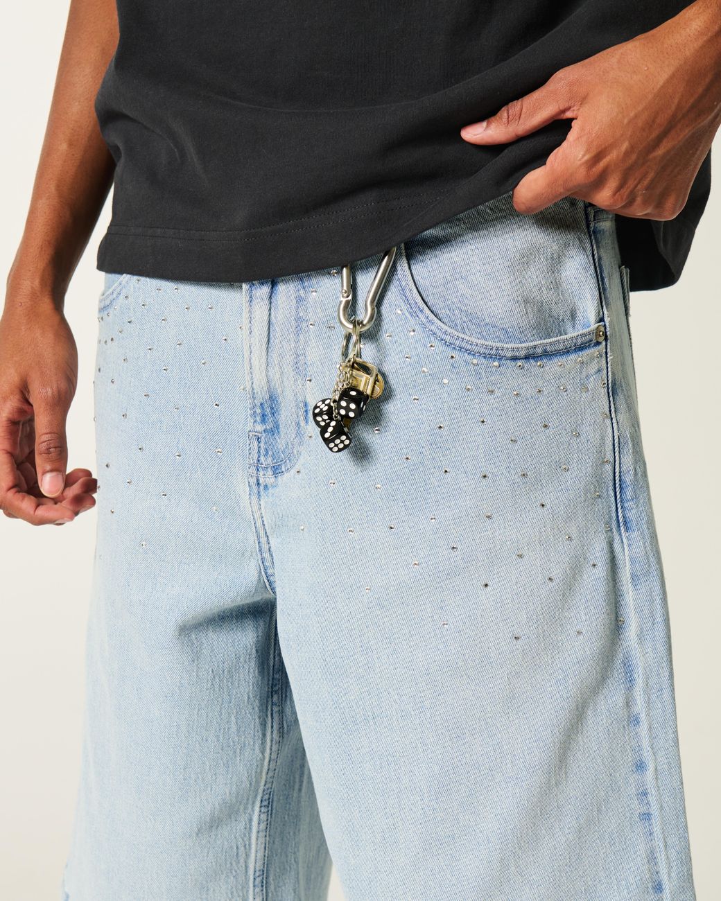 Hollister Blue Light Wash Embellished Super Baggy Denim Shorts for men