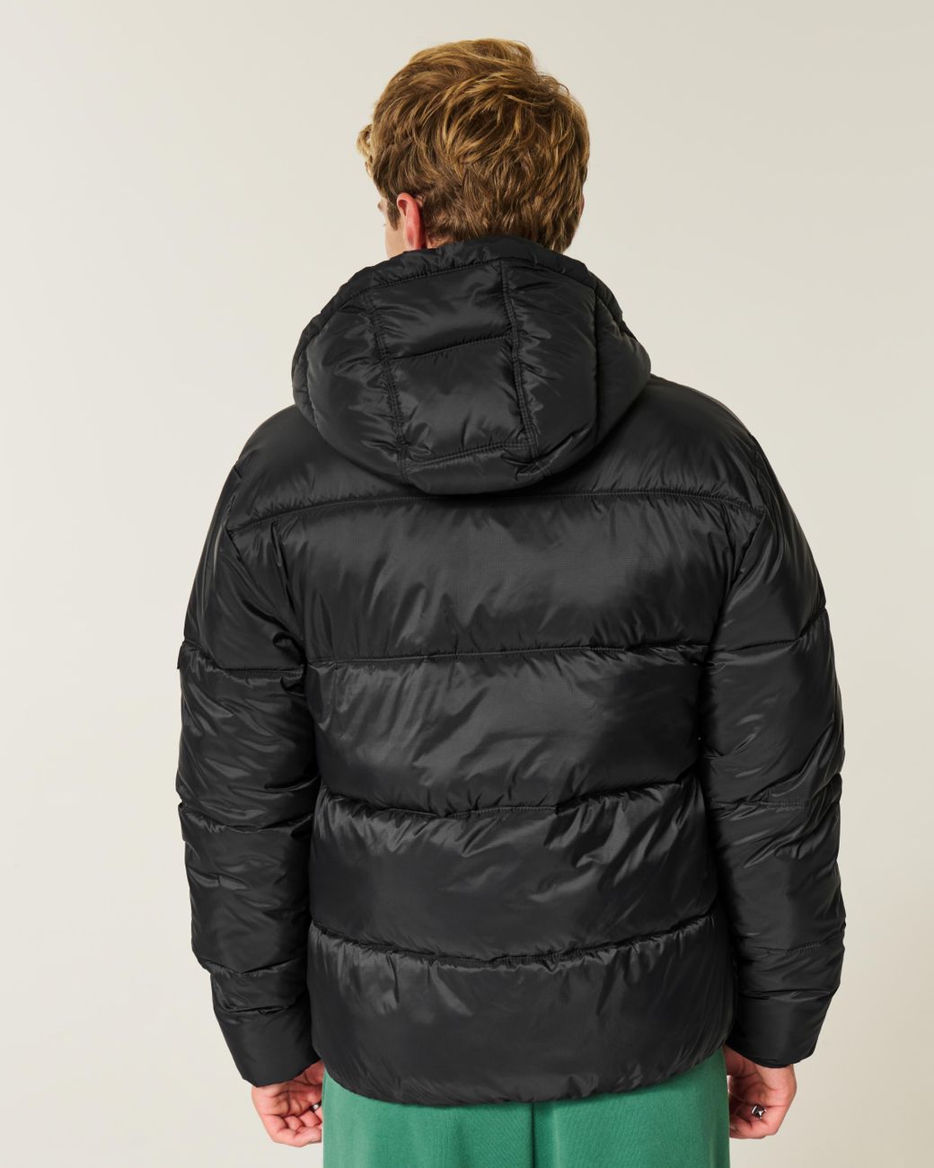 Hollister Black Hooded Puffer Jacket for men