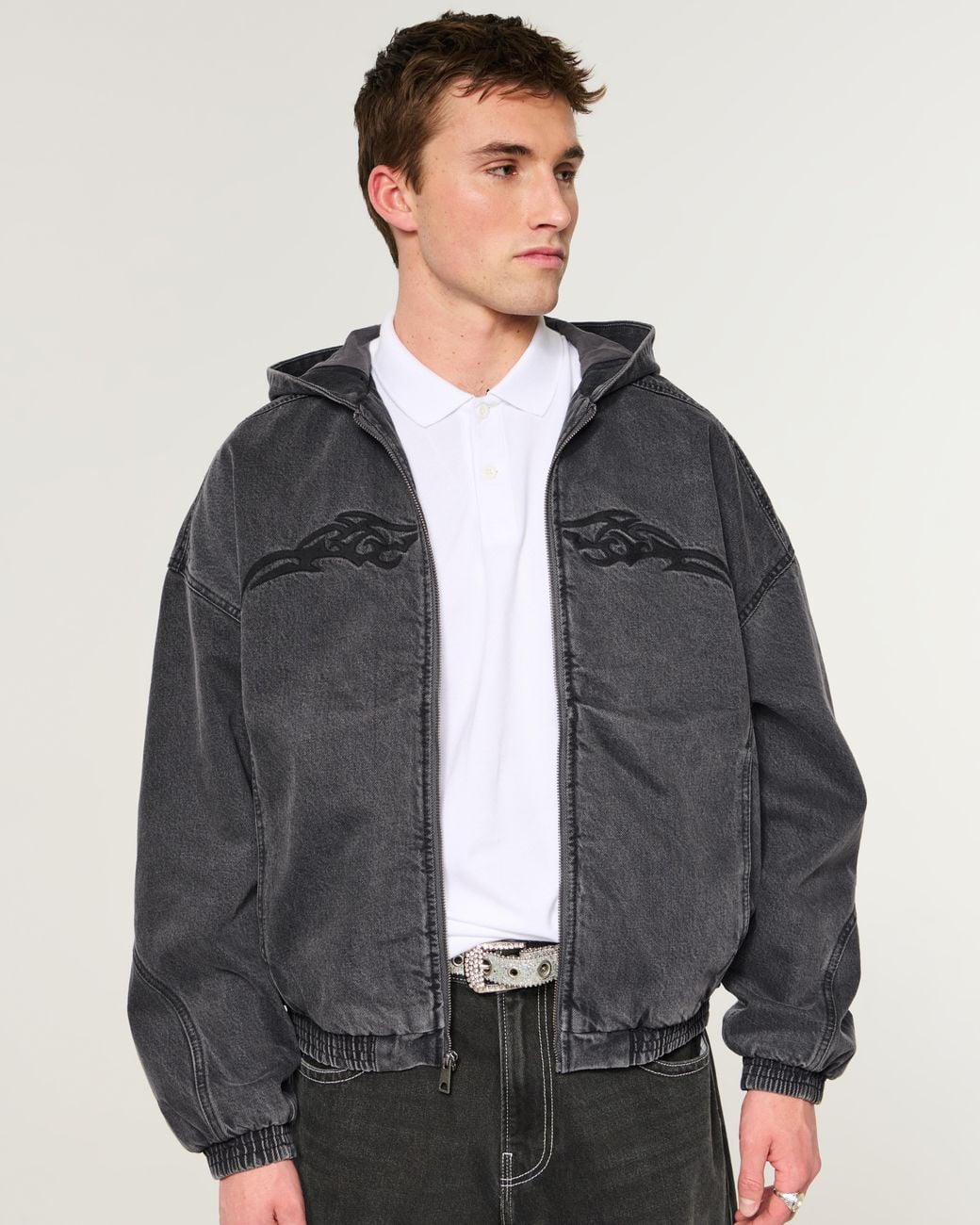 Hollister Gray Tattoo Graphic Denim Skater Jacket for men