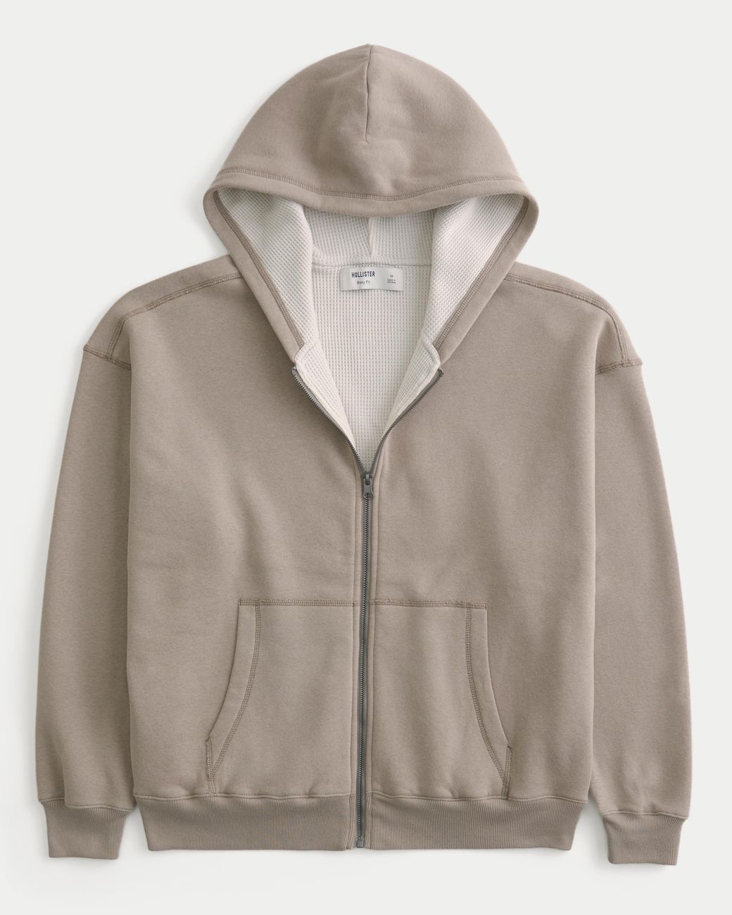 Hollister Gray Boxy Thermal-lined Zip-up Hoodie for men