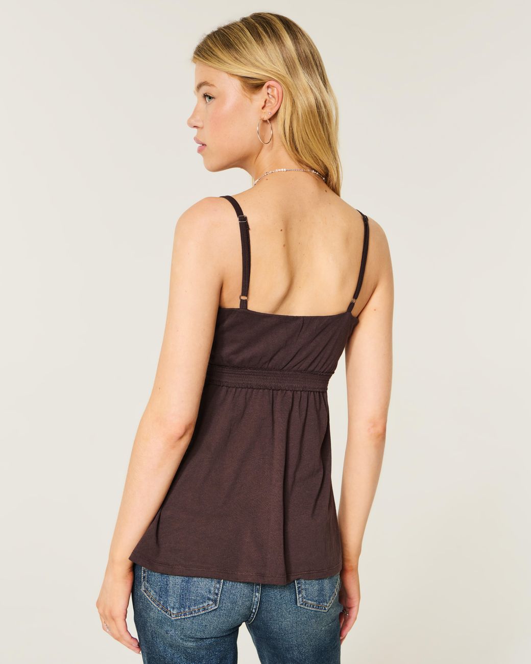 Hollister Brown Easy Lace Trim Babydoll Top