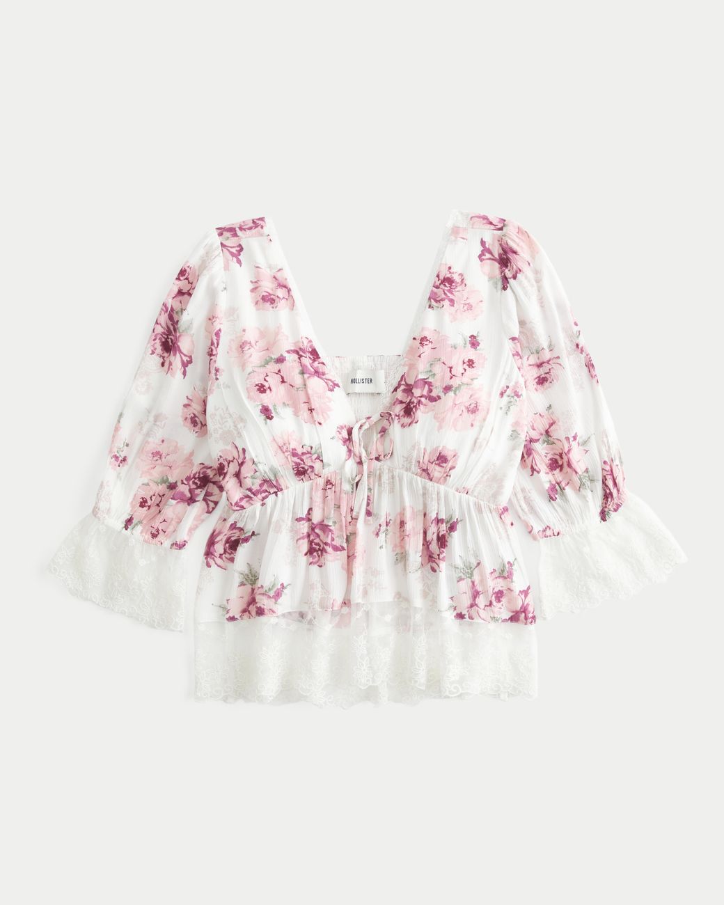Hollister Pink Three-quarter Sleeve Babydoll Top