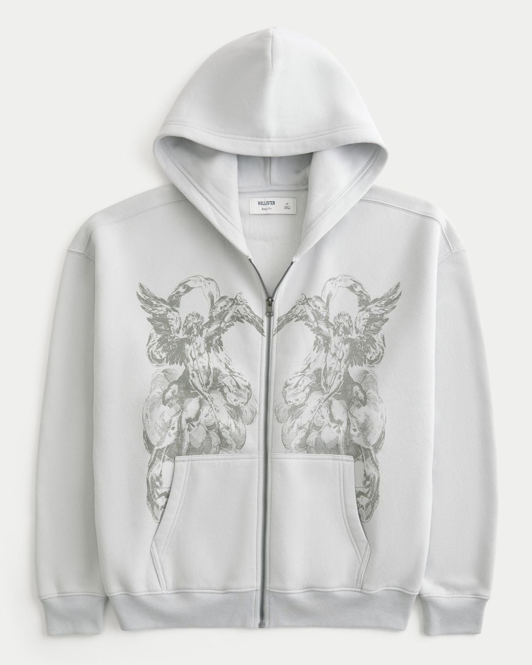 Hollister Gray Hollister Feel Good Boxy Zip-up Angel Graphic Hoodie for men