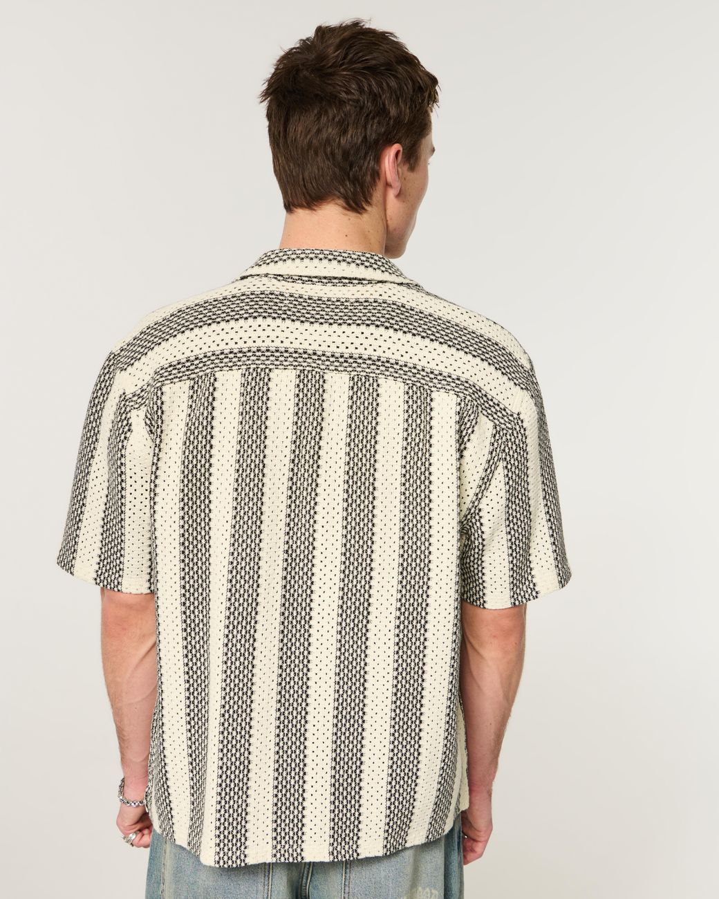 Hollister White Boxy Short-sleeve Crochet-style Shirt for men