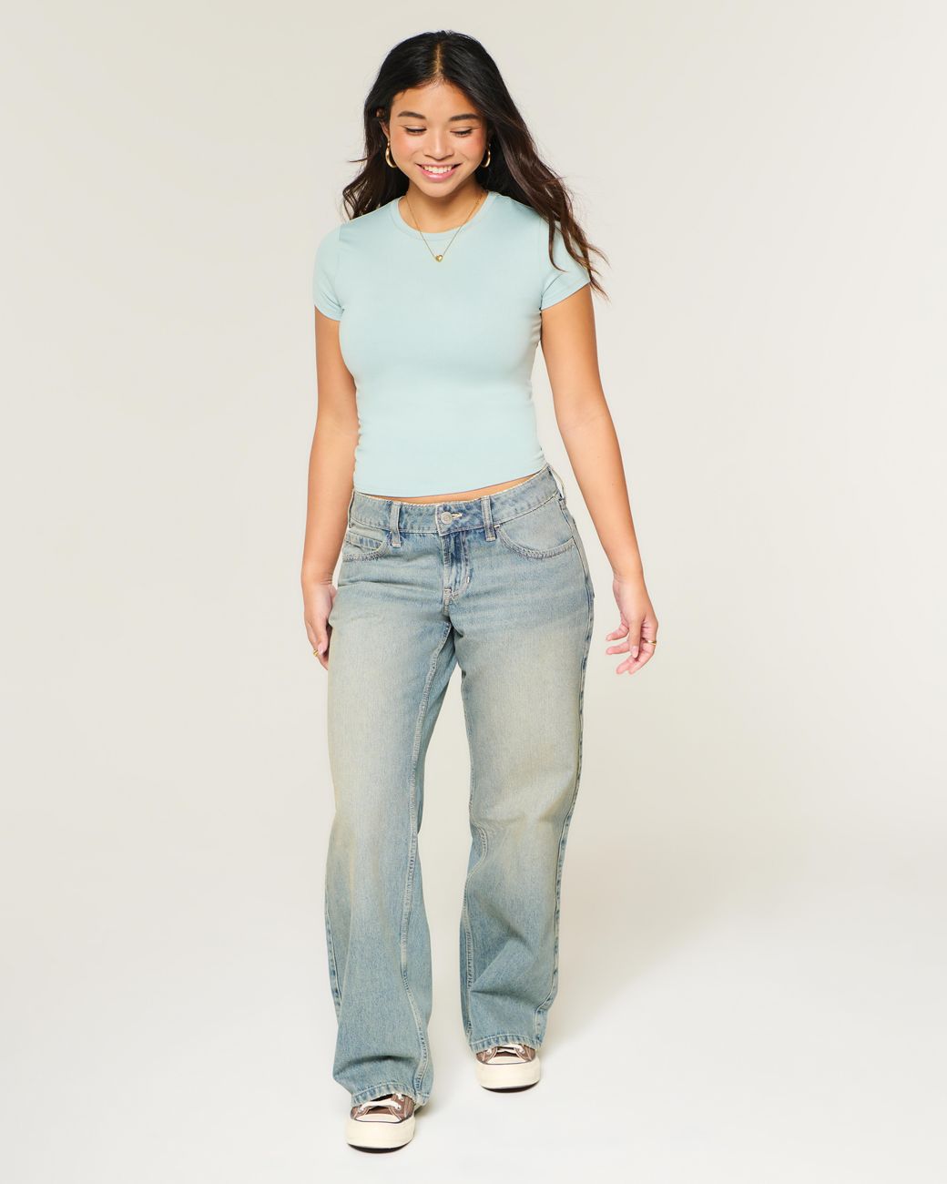 Hollister Blue Seamless Fabric Crew Baby Tee