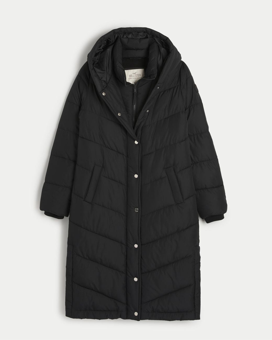 Hollister Ultimate Long Puffer Parka in Black | Lyst UK