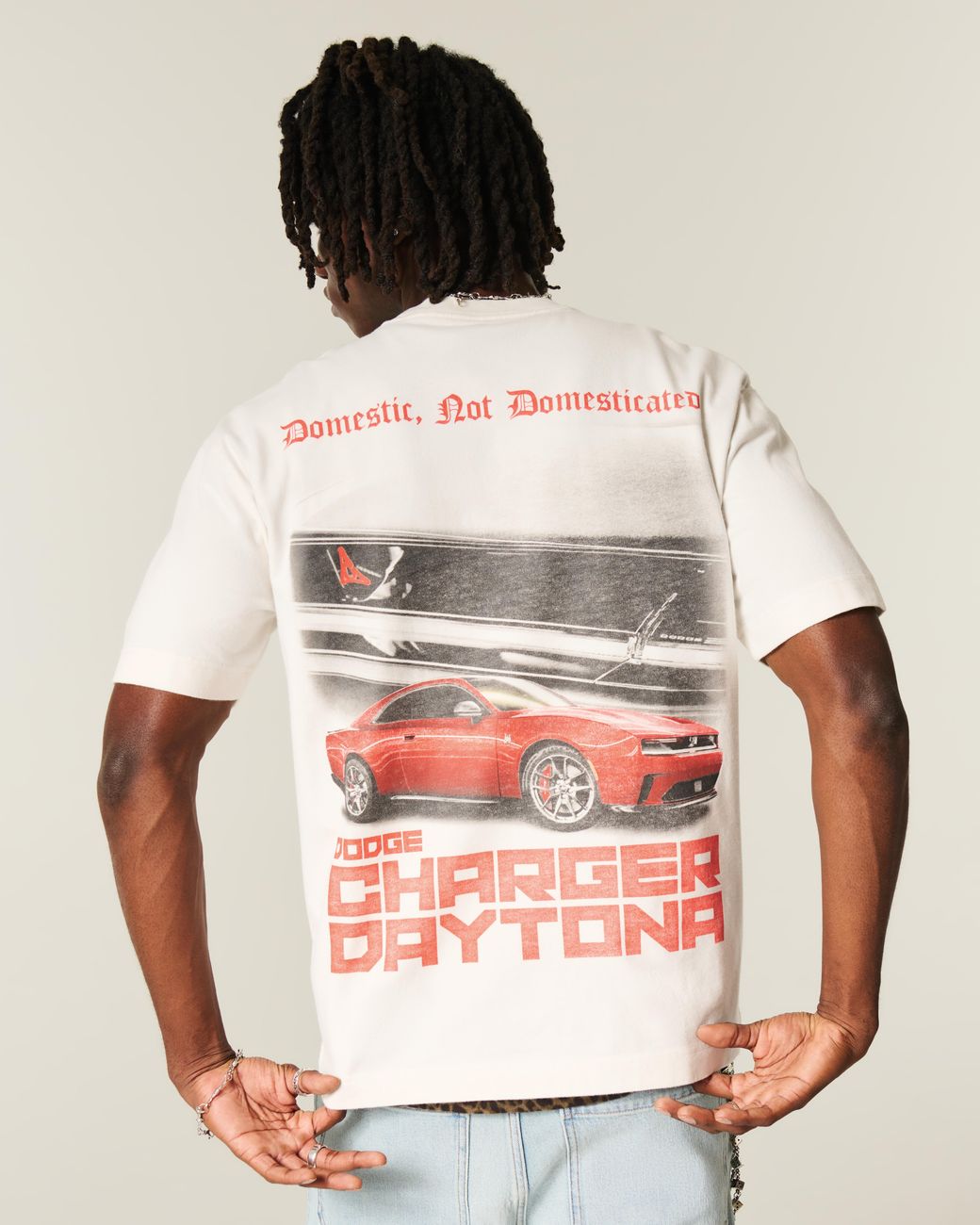 Hollister White Boxy Heavyweight Dodge Charger Daytona Graphic Tee for men