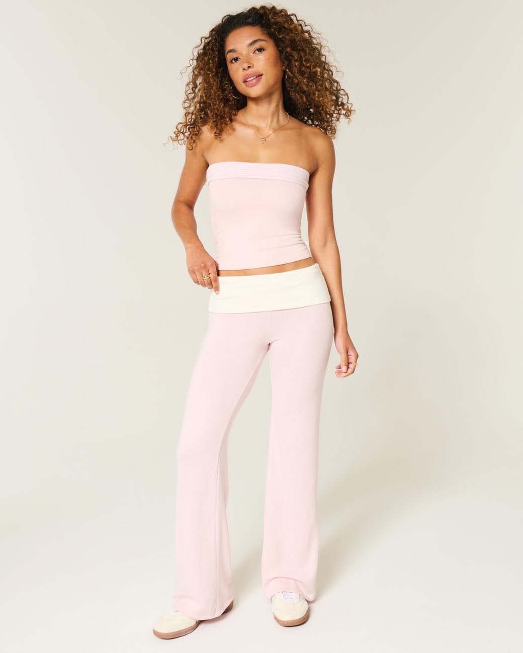 Hollister Pink Foldover Waist Knit Flare Pants