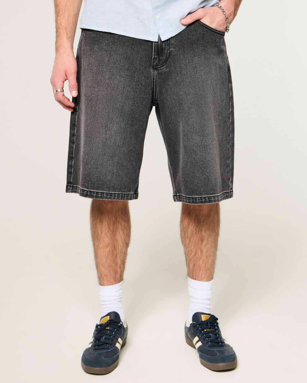 Hollister Black Star Applique Super Baggy Jean Shorts for men