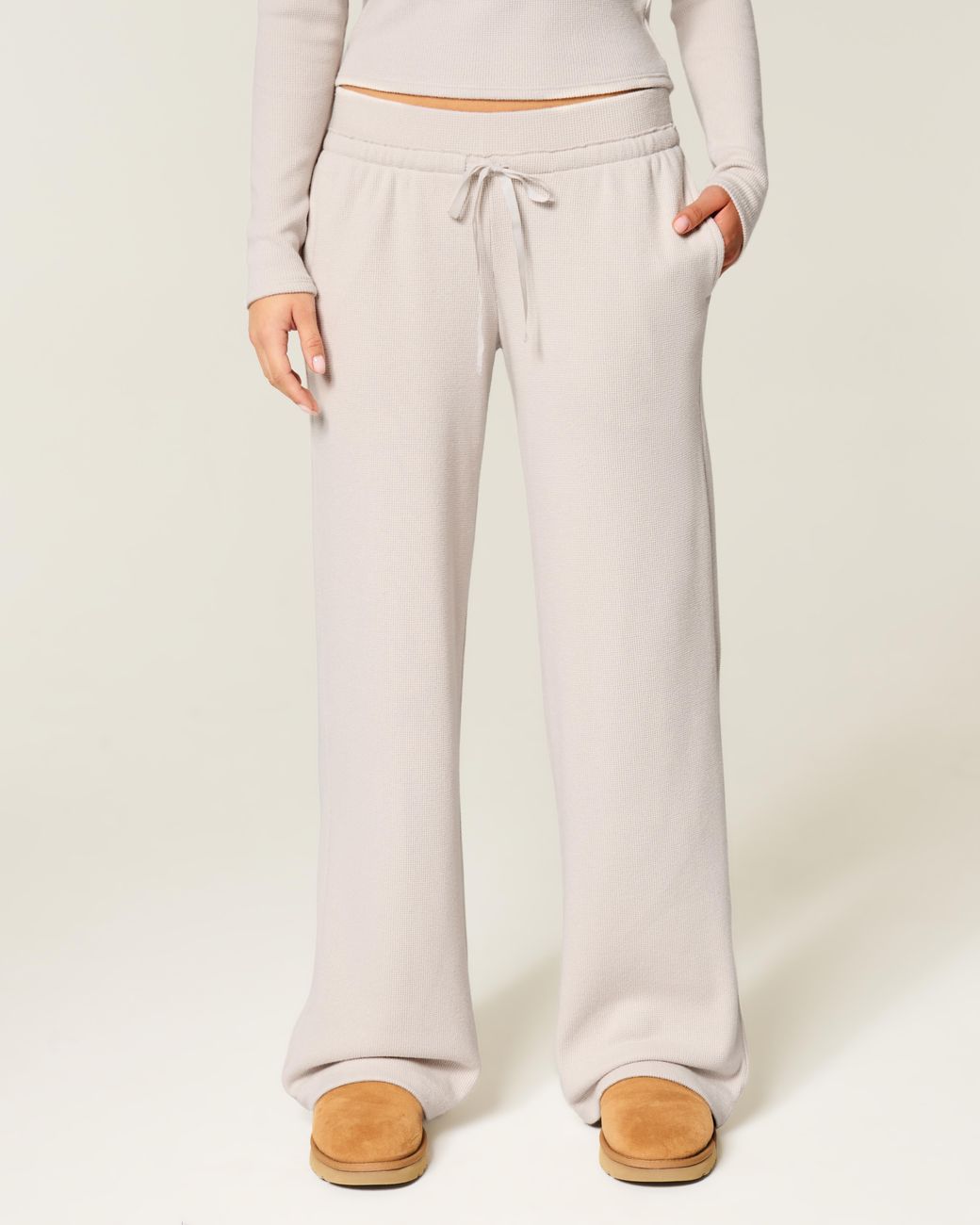 Hollister White Gilly Hicks Always Cozy Waffle Straight Pants