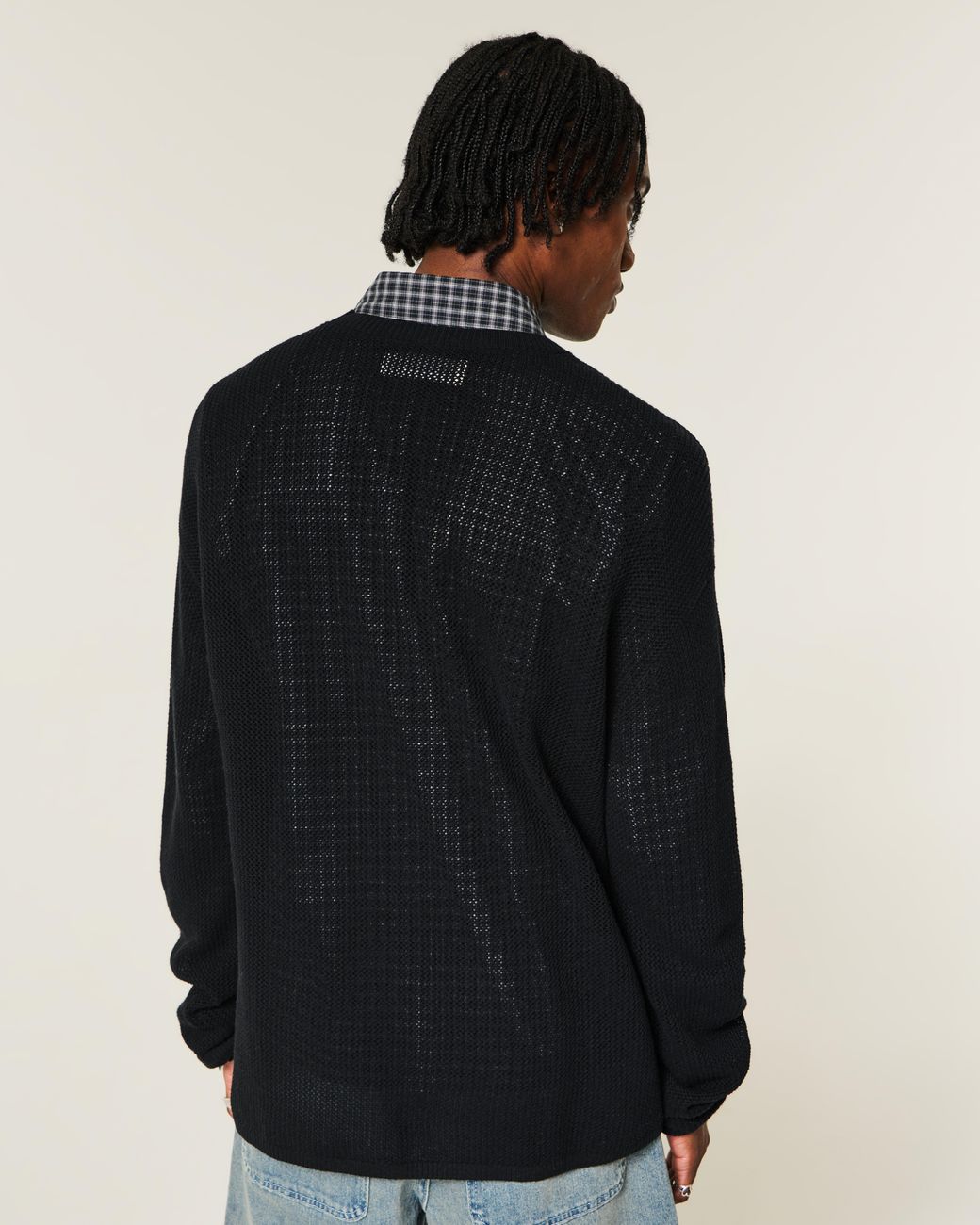 Hollister Black Boxy Crochet-style Crew Sweater for men