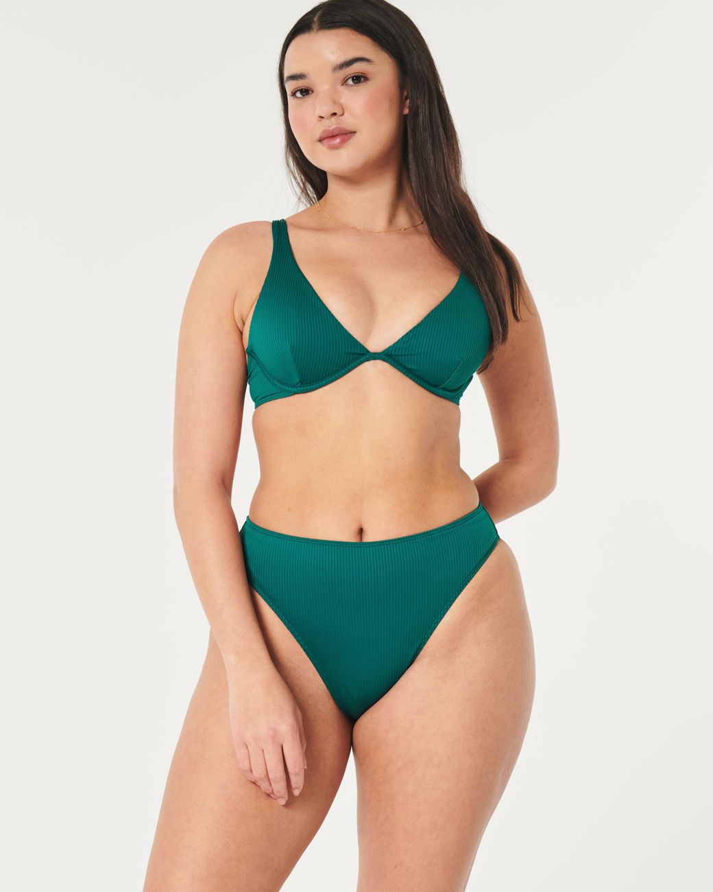 Hollister Curvy High leg High waist Ribbed Cheeky Bikini Bottom in Green Lyst UK