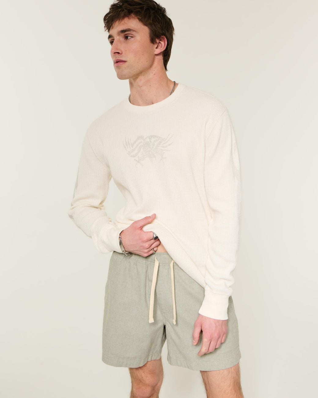 Hollister Gray Mid-thigh Linen-blend Pull-on Shorts for men