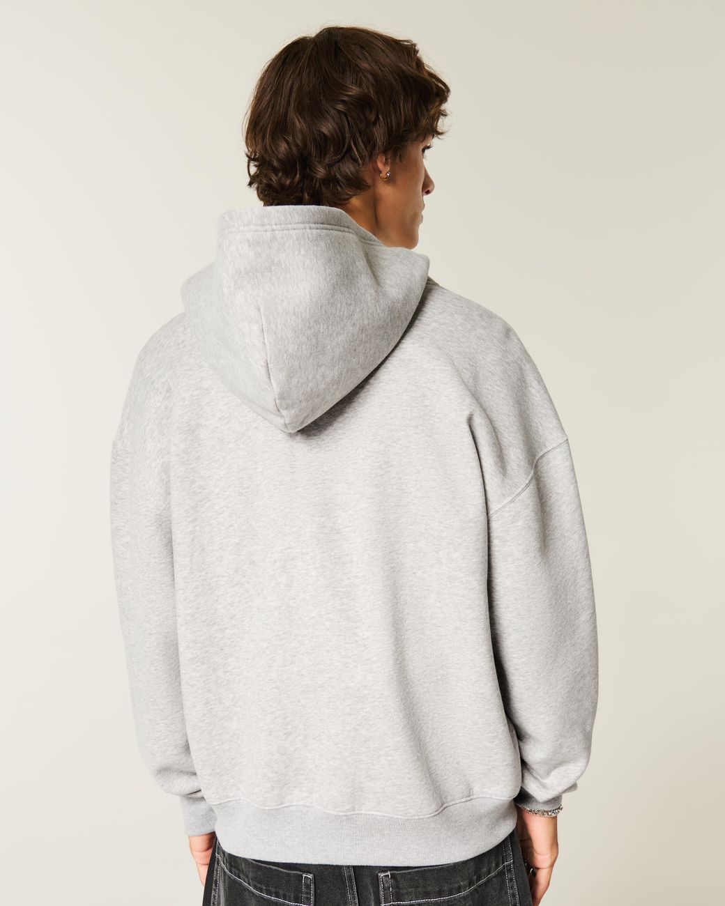 Hollister Gray Boxy Zip-up Forest Hills Athletics Graphic Hoodie for men