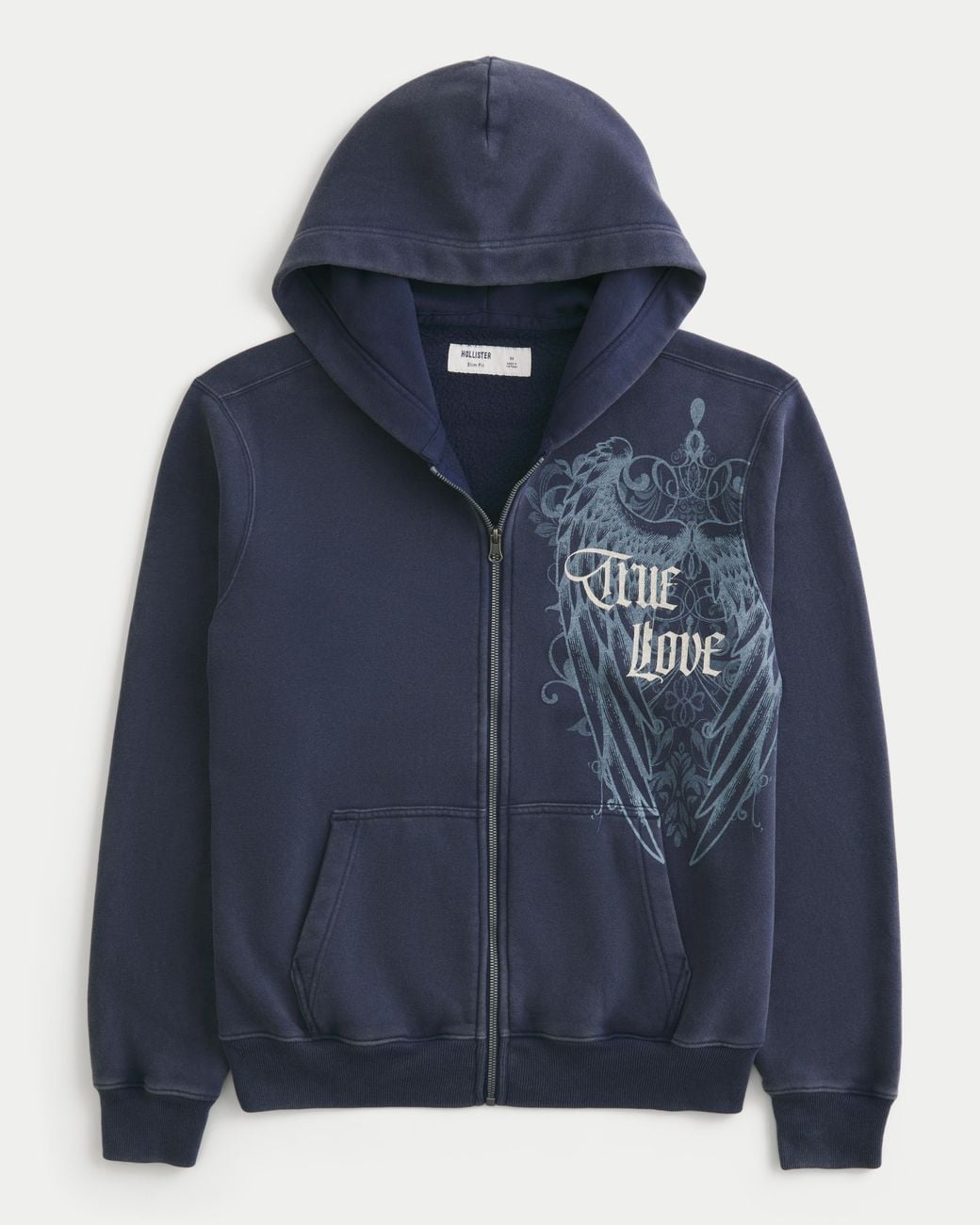 Hollister Blue Zip-up True Love Graphic Hoodie for men