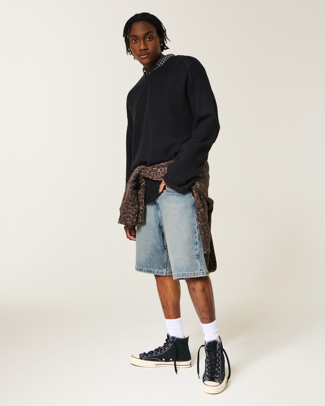 Hollister Black Boxy Crochet-style Crew Sweater for men