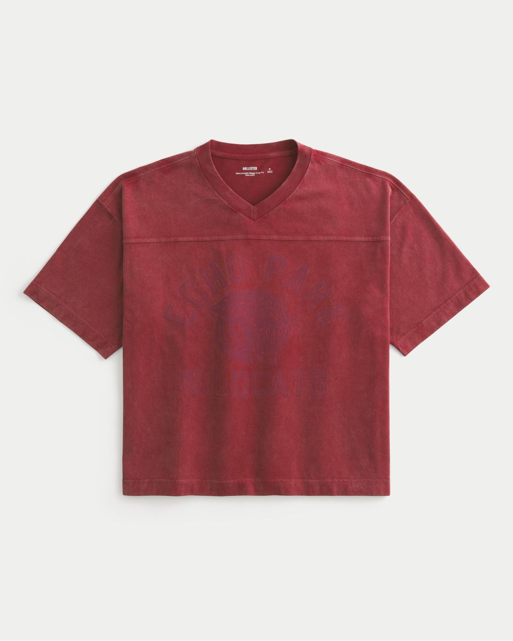Hollister Red Heavyweight Baggy Crop Varsity Graphic Football Tee for men
