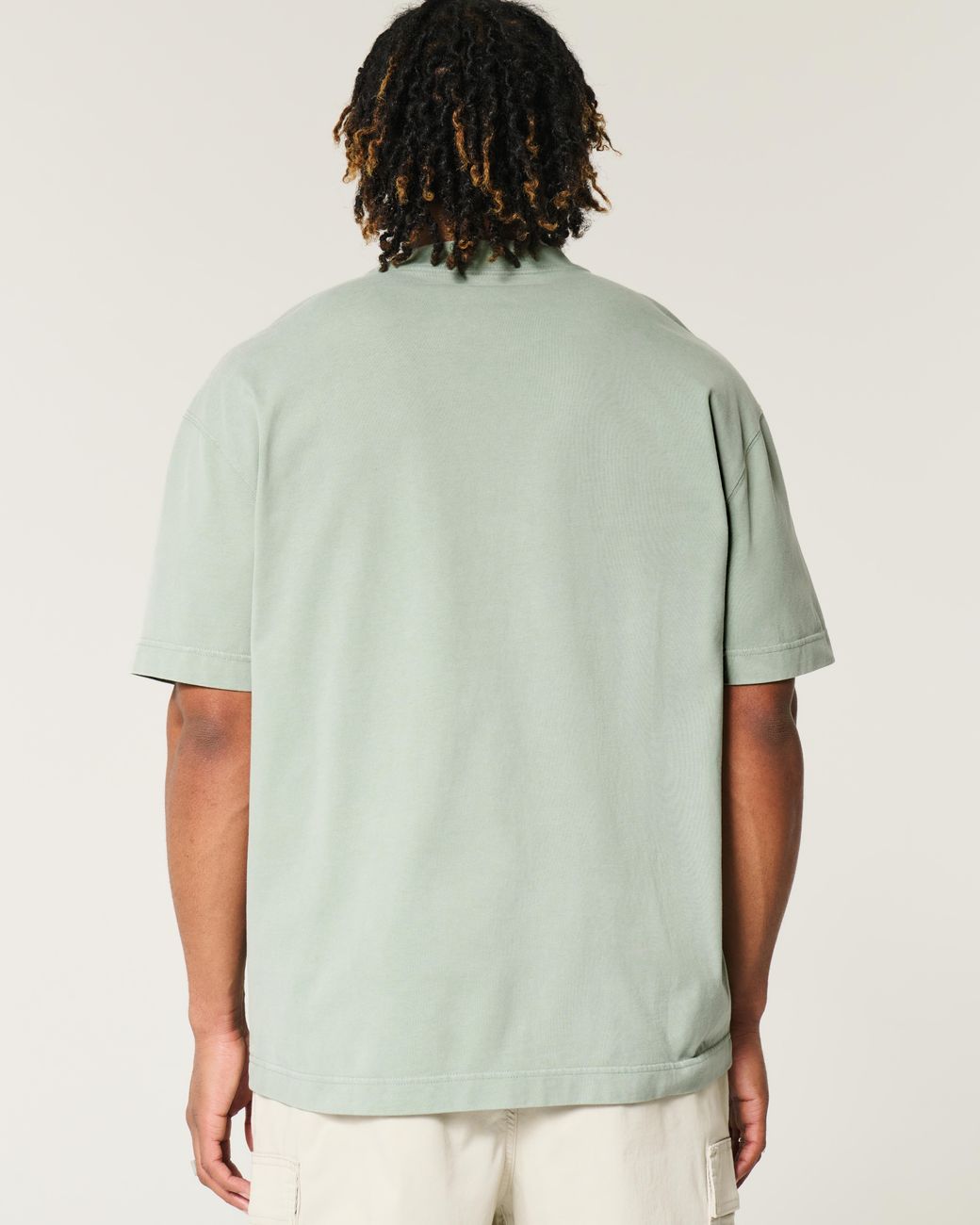 Hollister Green Boxy Heavyweight Washed Crew T-shirt for men