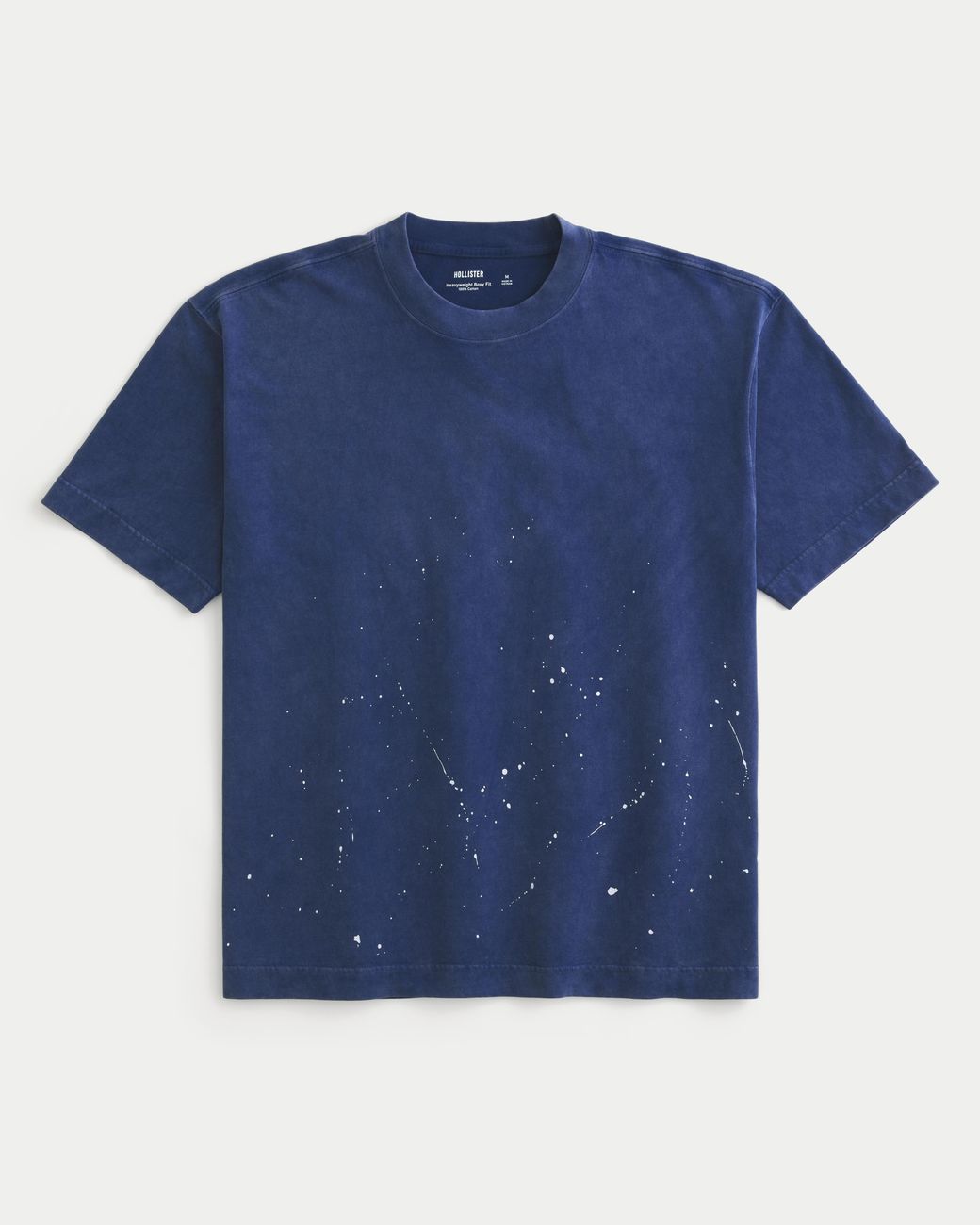 Hollister Blue Boxy Heavyweight Paint Splatter Crew T-shirt for men