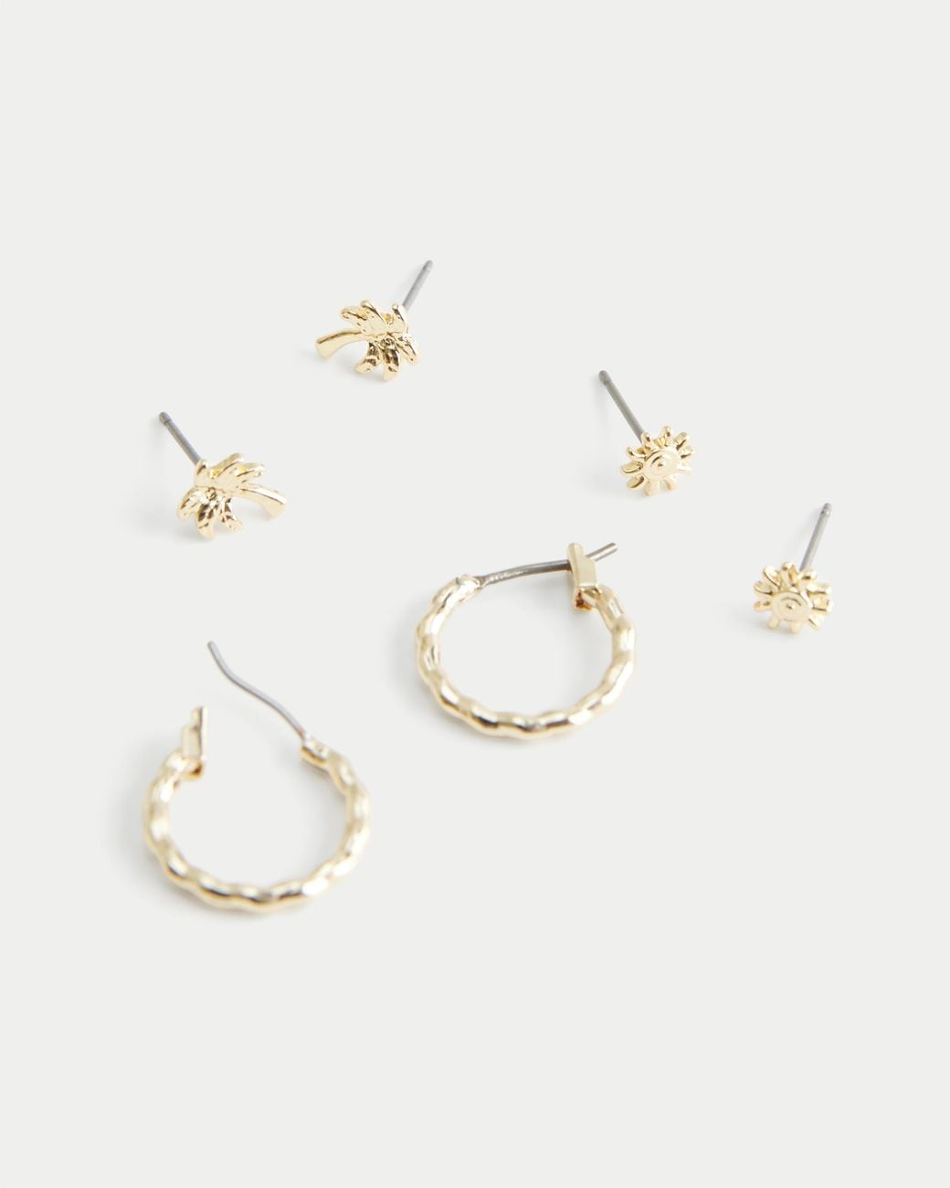 Hollister Natural Palm Tree Stud & Hoop Earring 3-pack