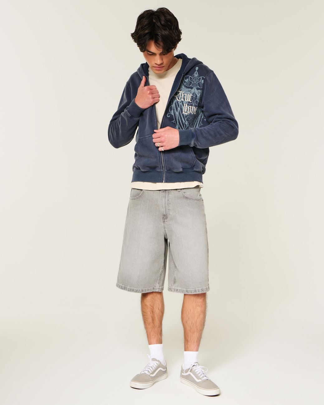 Hollister Blue Zip-up True Love Graphic Hoodie for men