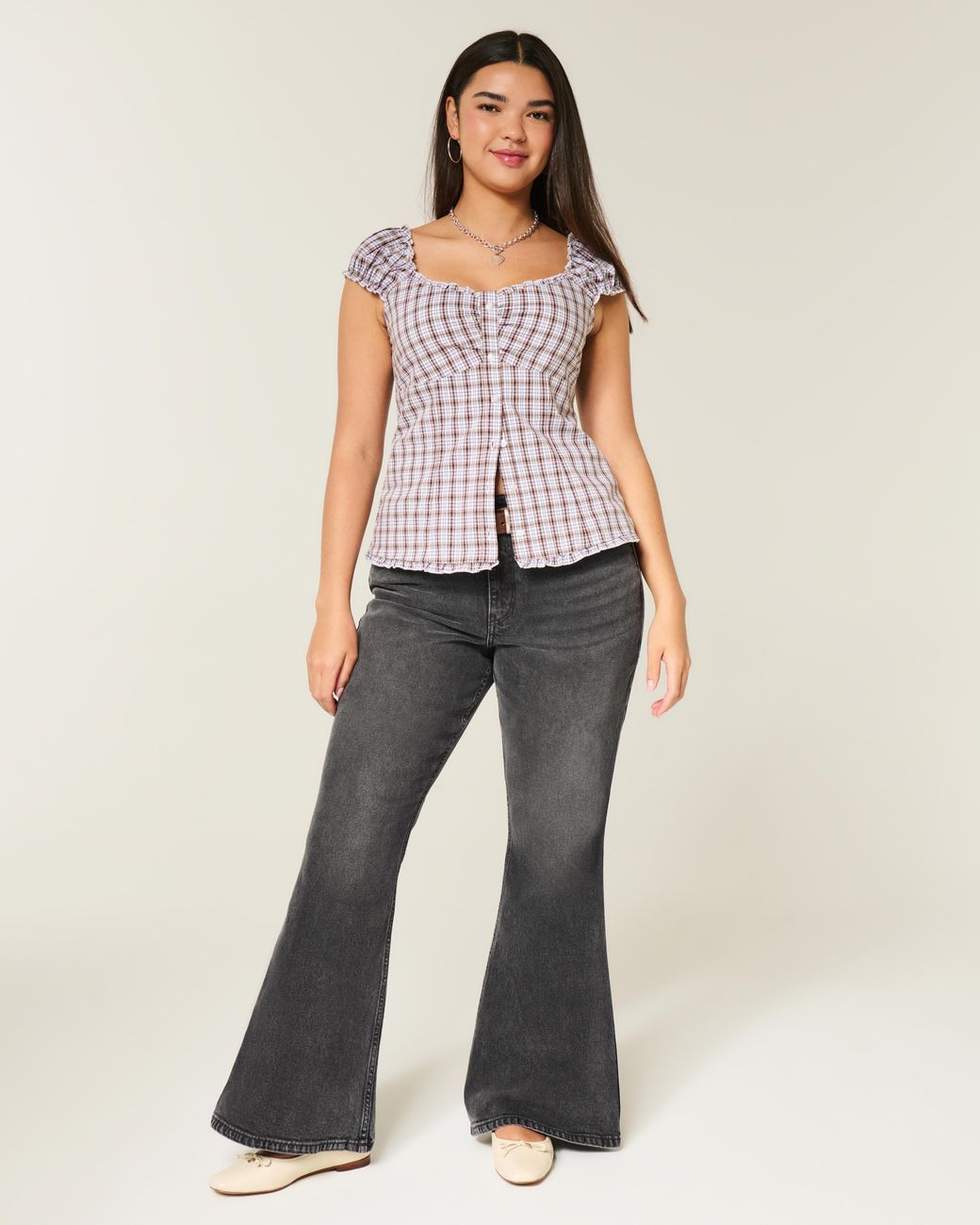 Hollister Curvy High-rise Washed Black Flare Jeans
