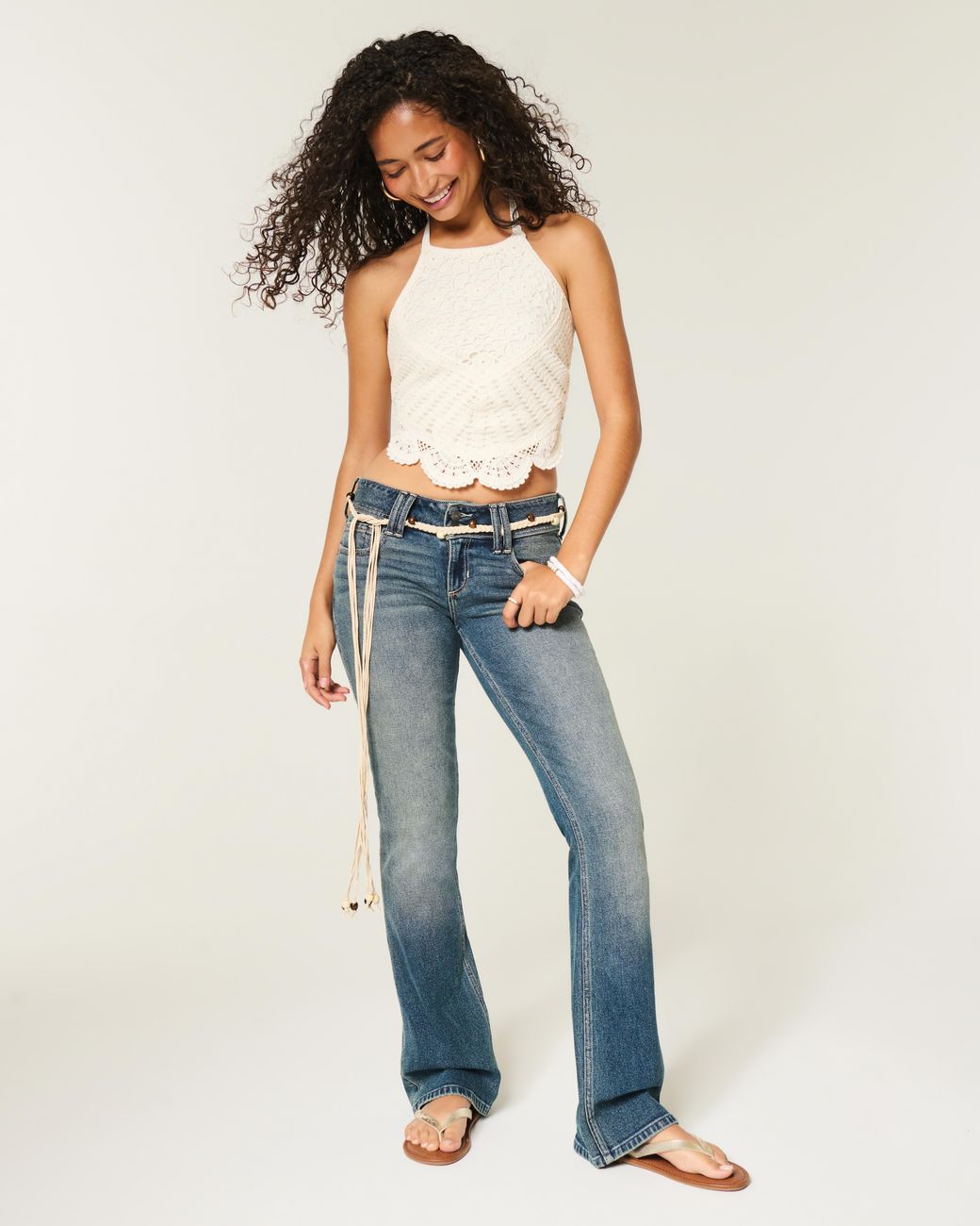 Hollister White Crochet-style High-neck Top