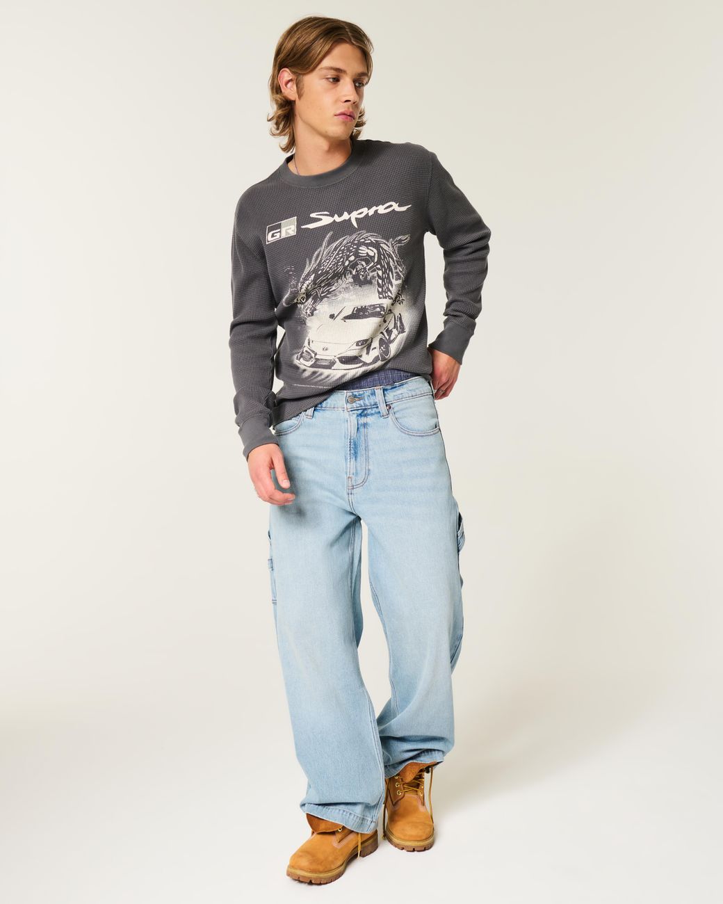Hollister Blue Light Wash Super Baggy Painter Jeans for men