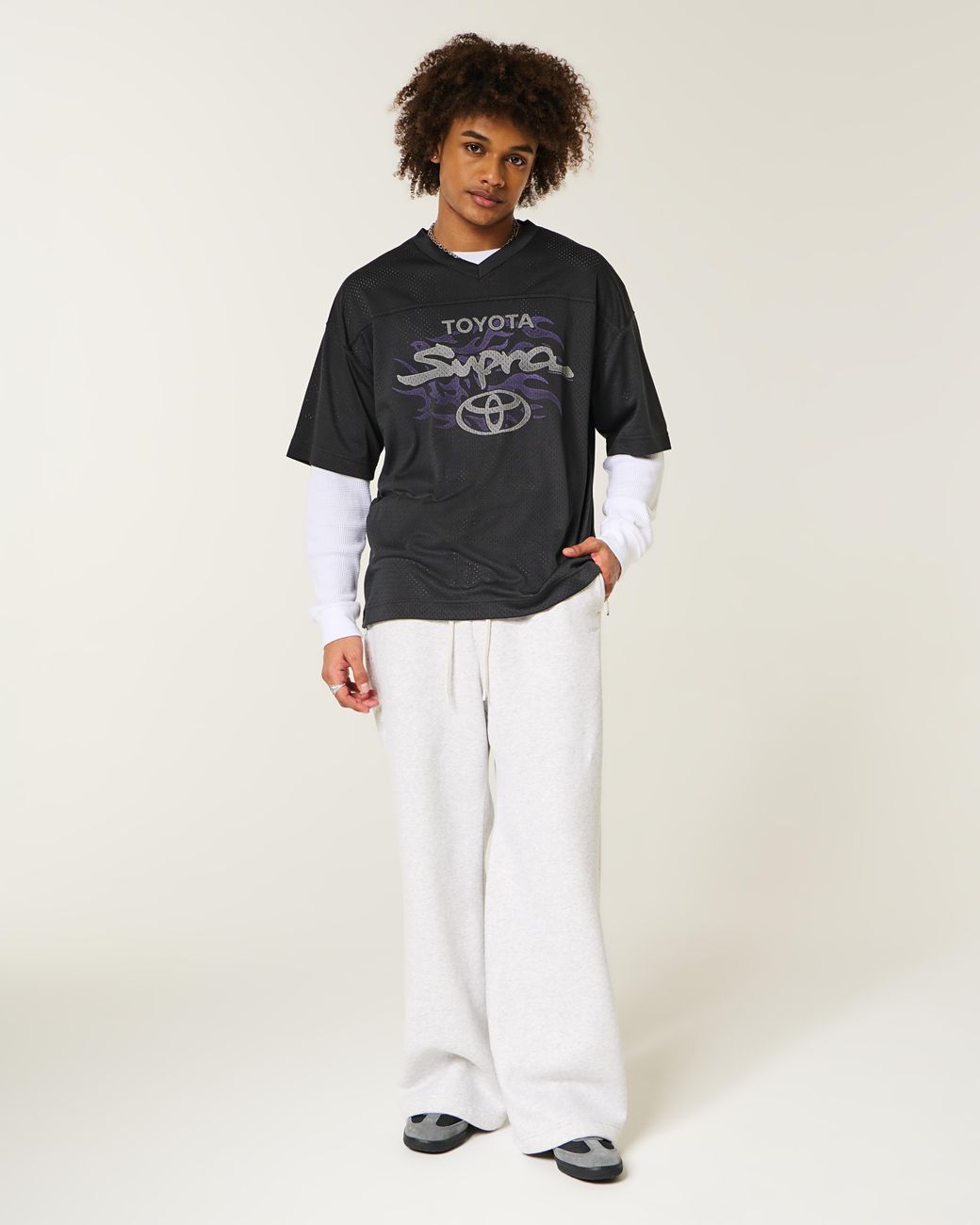 Hollister Black Baggy Toyota Supra Graphic Football Jersey for men