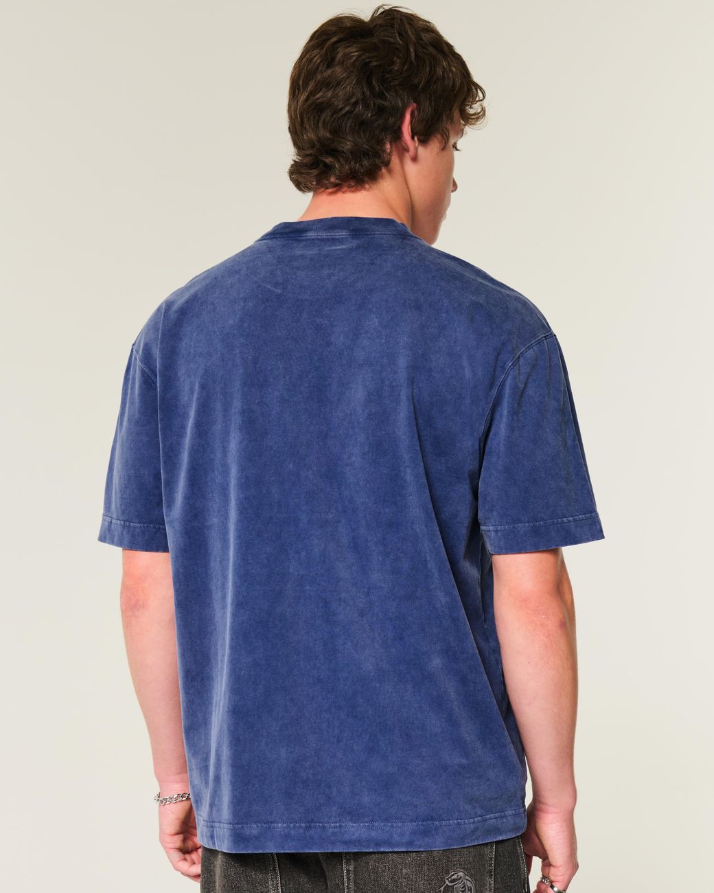 Hollister Blue Boxy Heavyweight Paint Splatter Crew T-shirt for men