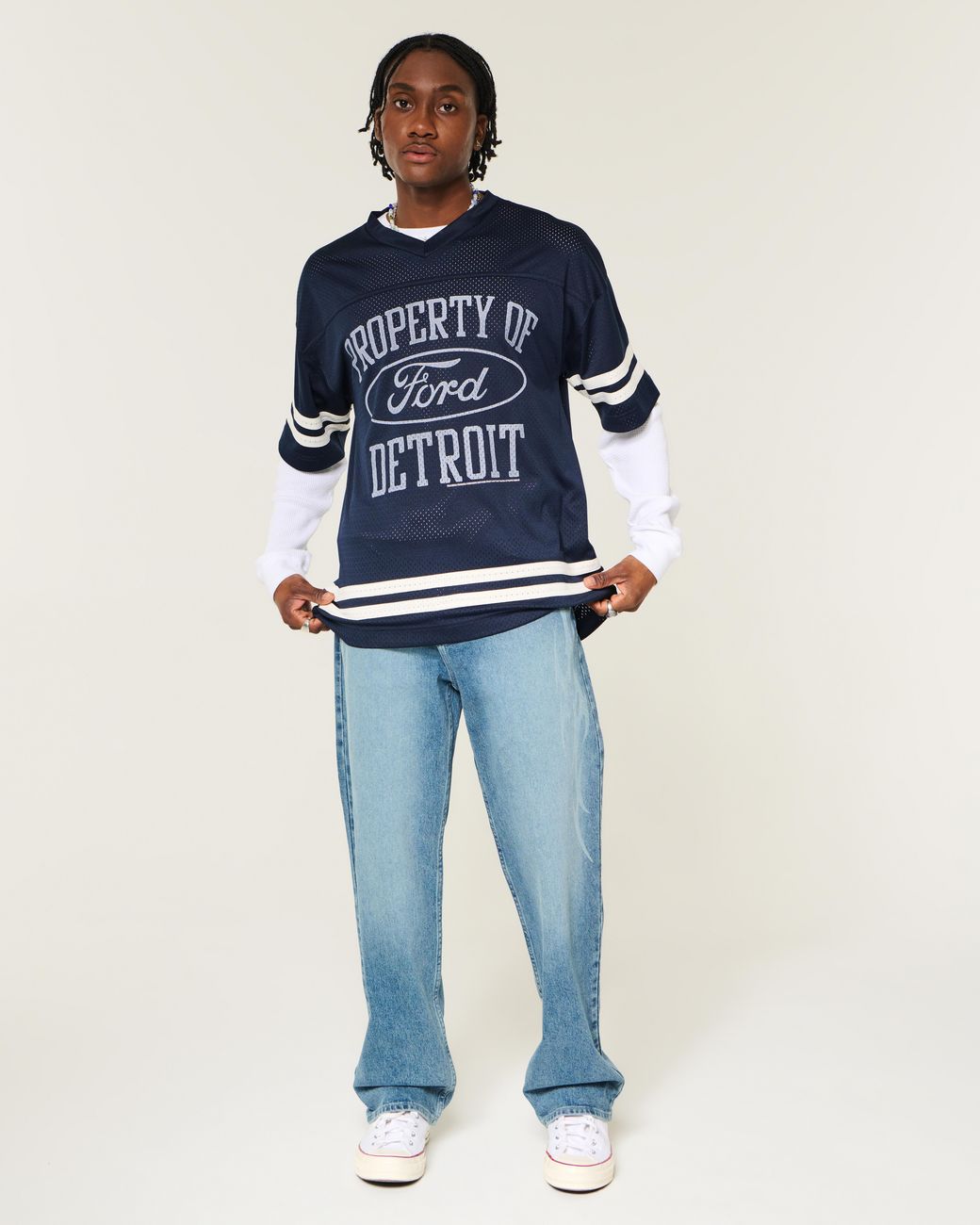 Hollister Blue Baggy Ford Graphic Football Jersey for men