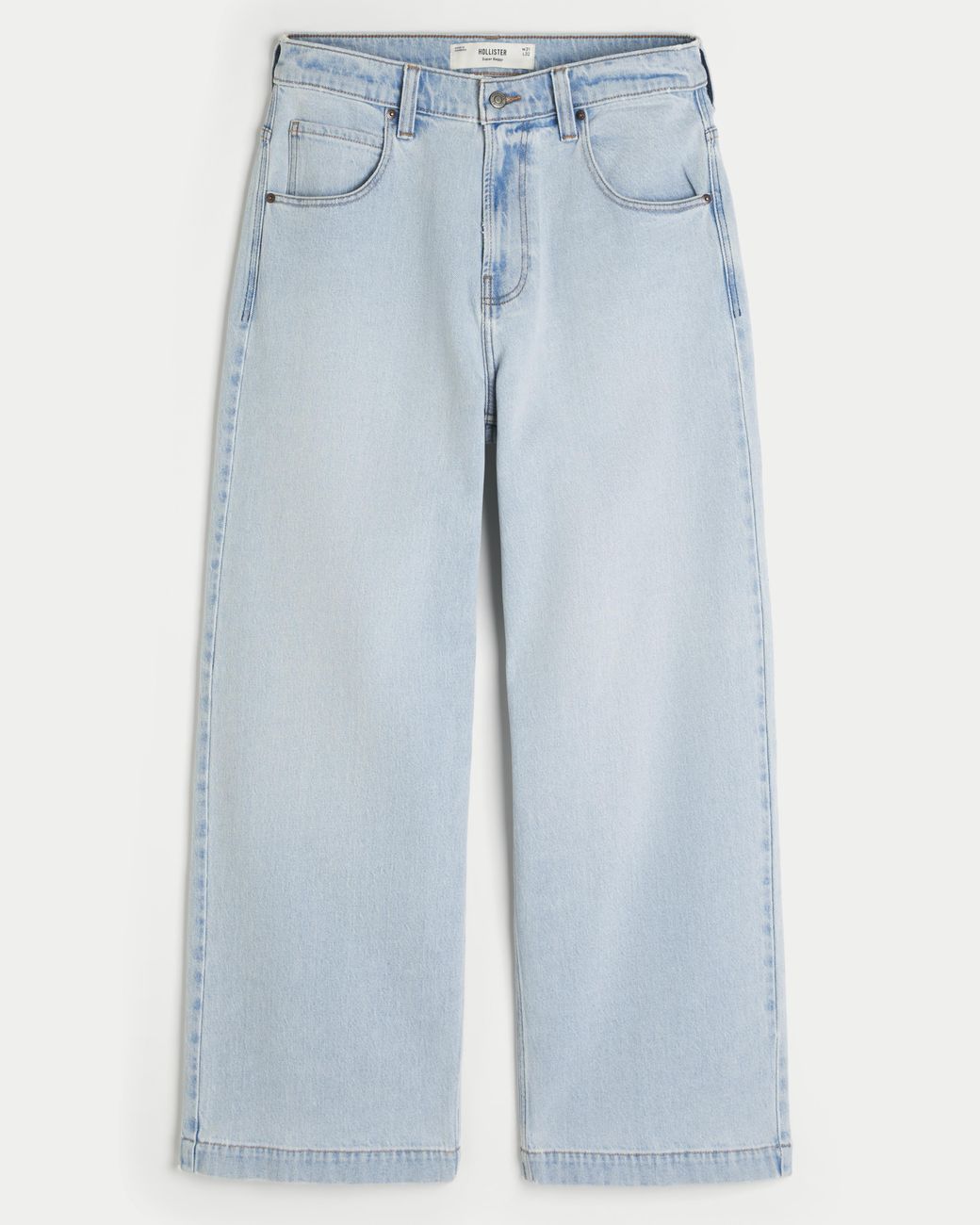 Hollister Blue Light Wash New York Graphic Super Baggy Jeans for men