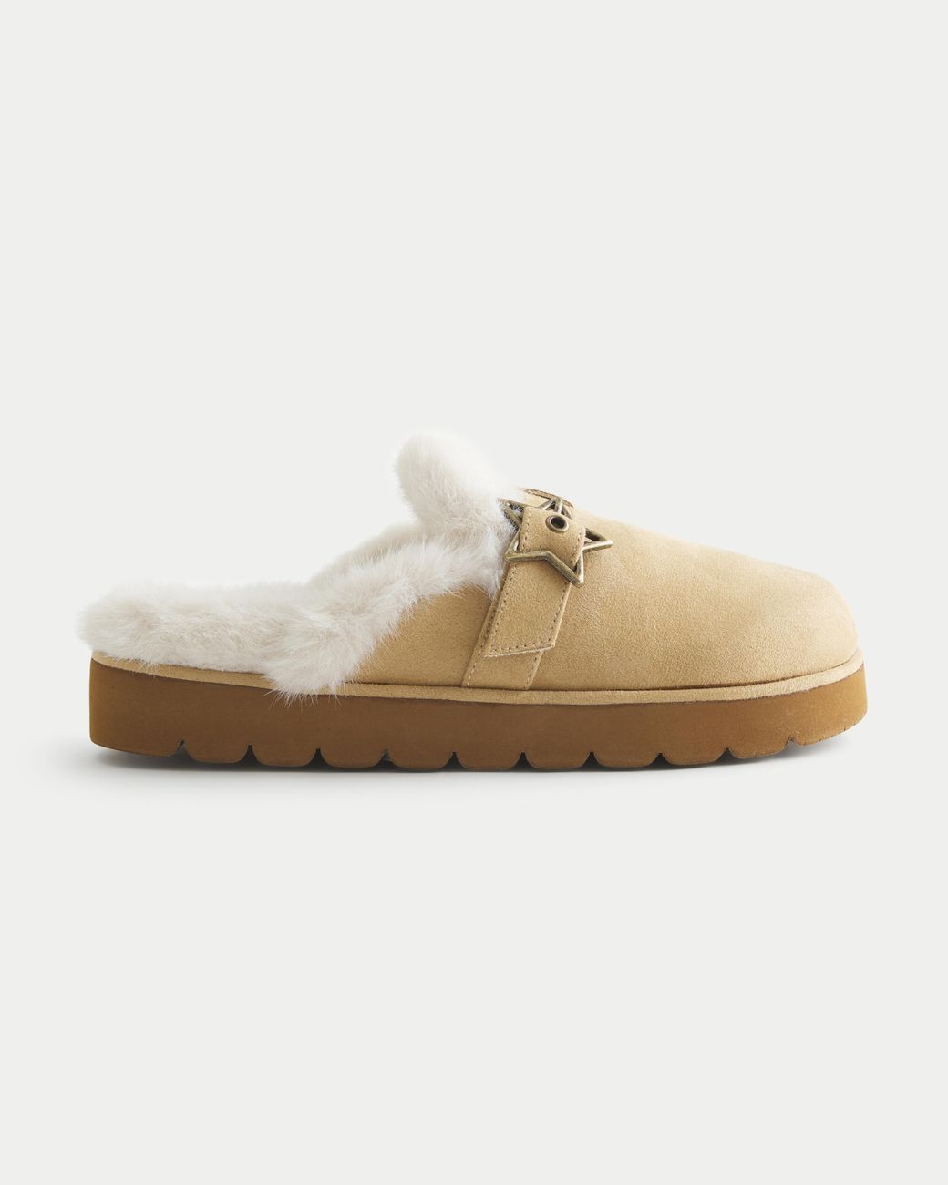 Hollister Natural Faux Fur-lined Platform Slipper Sandals