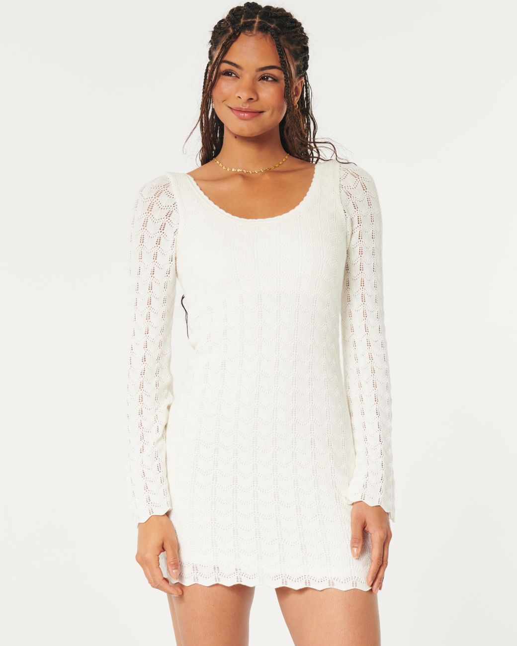 hollister white crochet dress Hollister crochet & woven mix maxi dress with handkerchief hem in white
