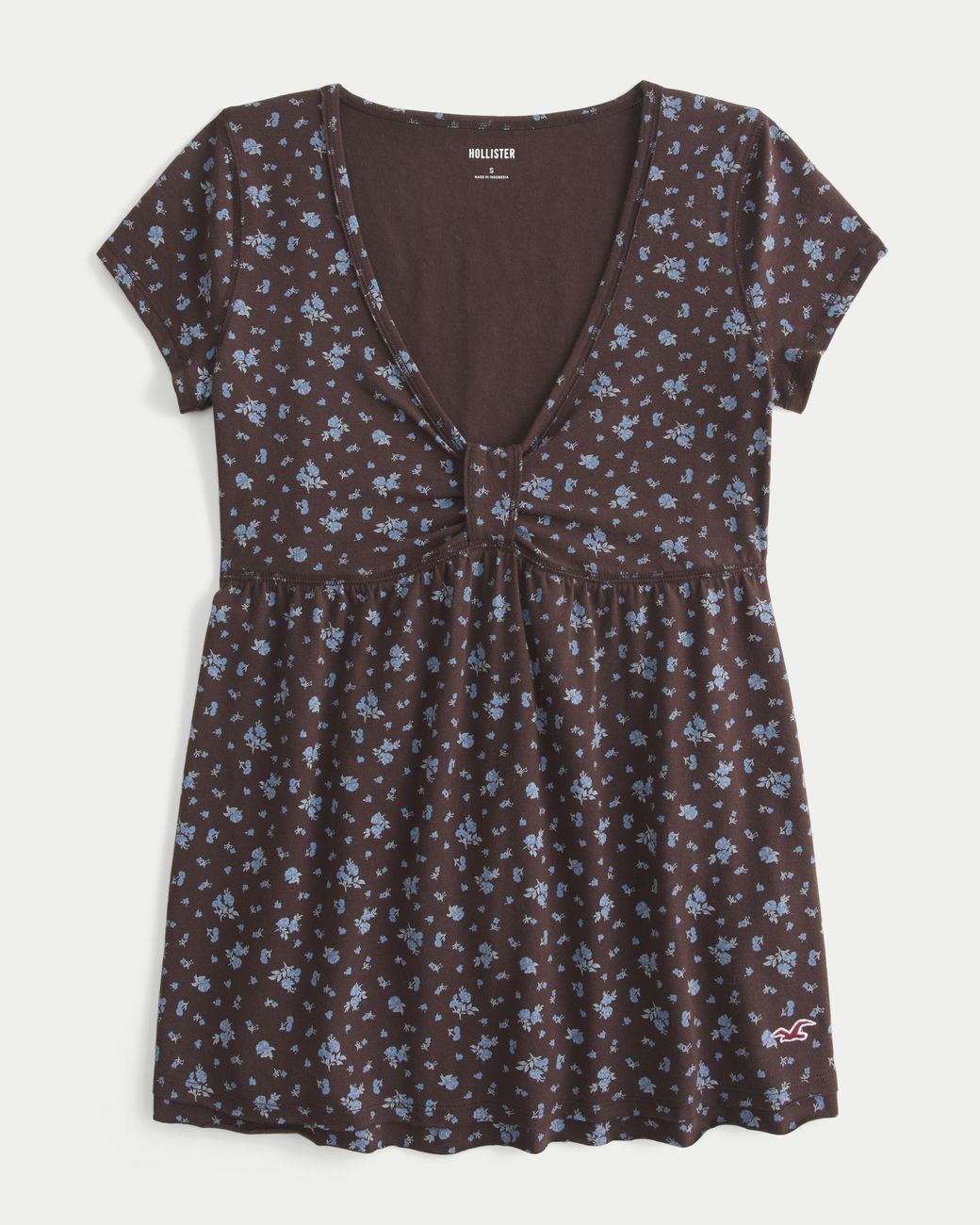 Hollister Gray Kurzärmliges Babydoll-Oberteil in Easy Fit