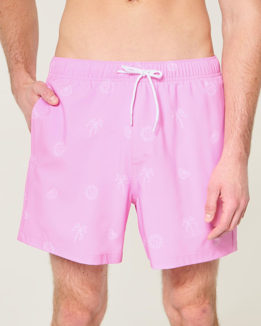 Hollister Pink Mid-thigh Swim Trunks for men