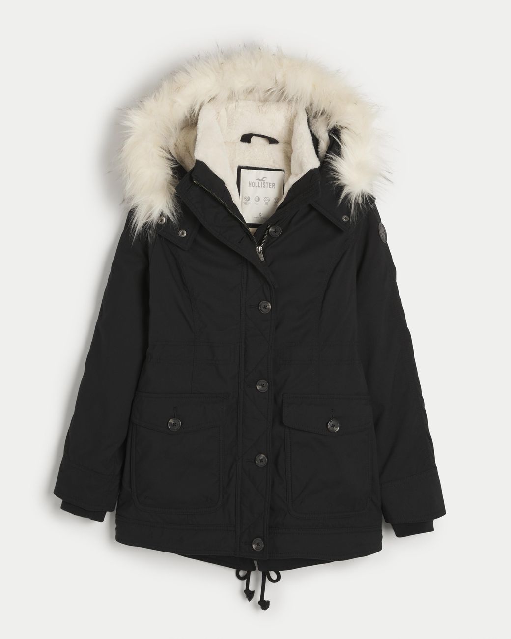 Hollister Faux Fur lined Cozy Parka in Black Lyst UK