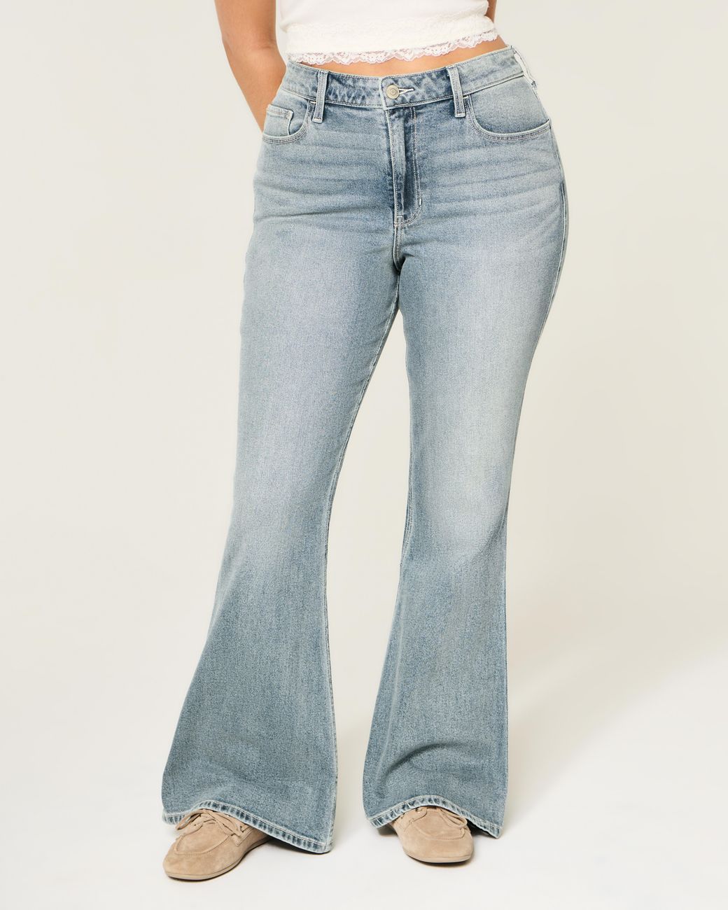 Hollister Blue Curvy High-rise Light Wash Flare Jeans