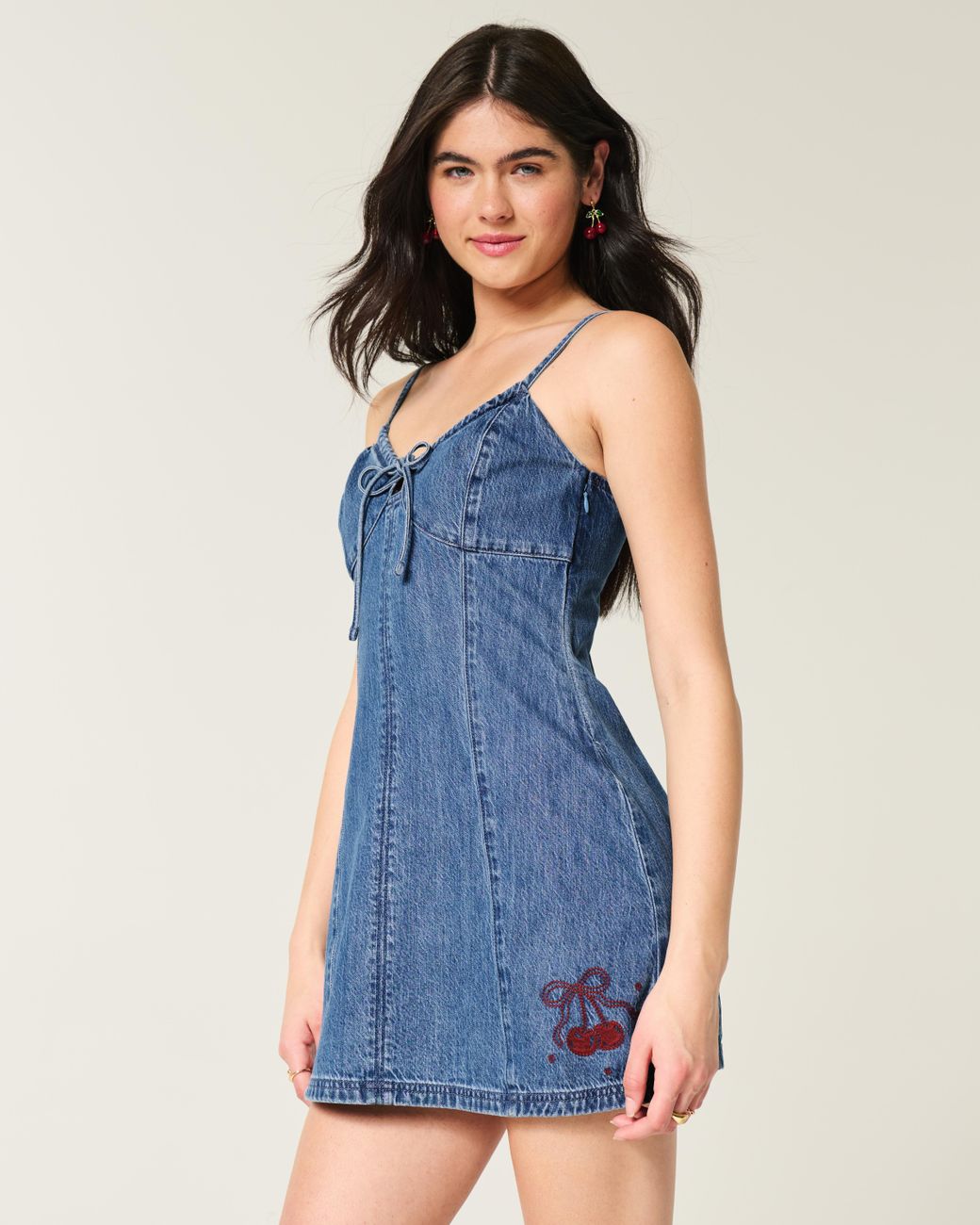 Hollister Blue Denim Cherry Graphic Mini Dress